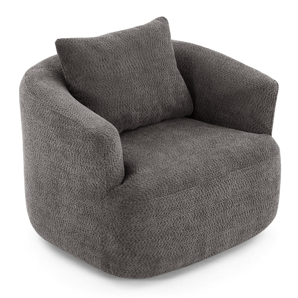 Chaise pivotante à 360°, chaise d'appoint en bouclé de 38,2 pouces avec coussin décoratif, canapé-lit capitonné avec accoudoirs incurvés