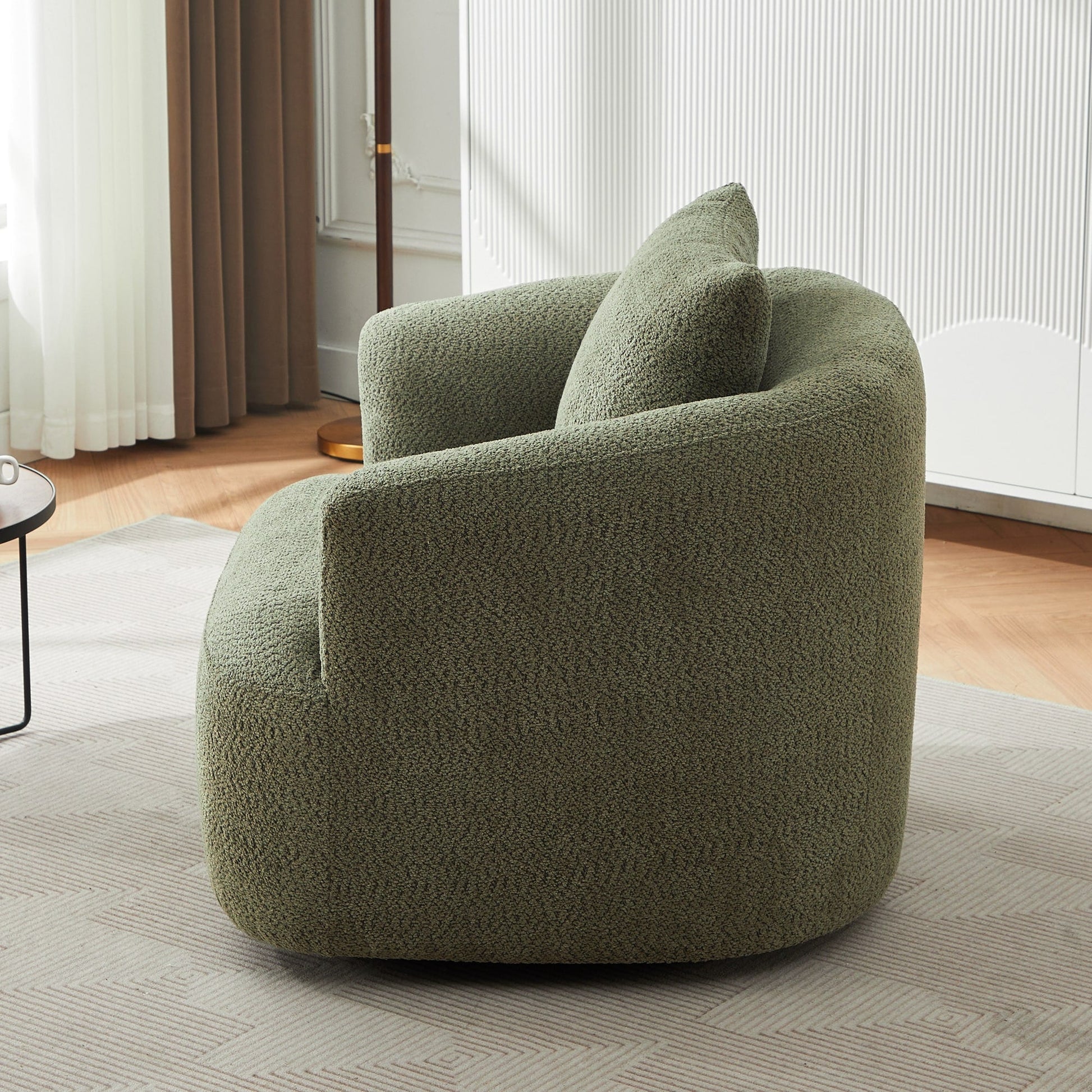 Chaise pivotante à 360°, chaise d'appoint en bouclé de 38,2 pouces avec coussin décoratif, canapé-lit capitonné avec accoudoirs incurvés