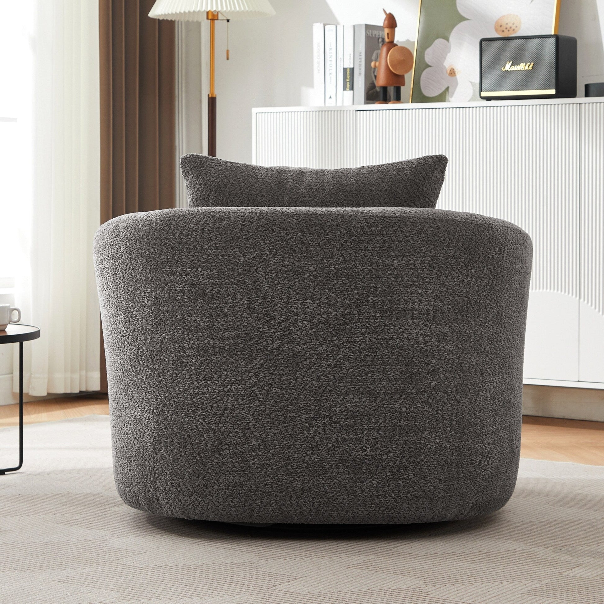 Chaise pivotante à 360°, chaise d'appoint en bouclé de 38,2 pouces avec coussin décoratif, canapé-lit capitonné avec accoudoirs incurvés