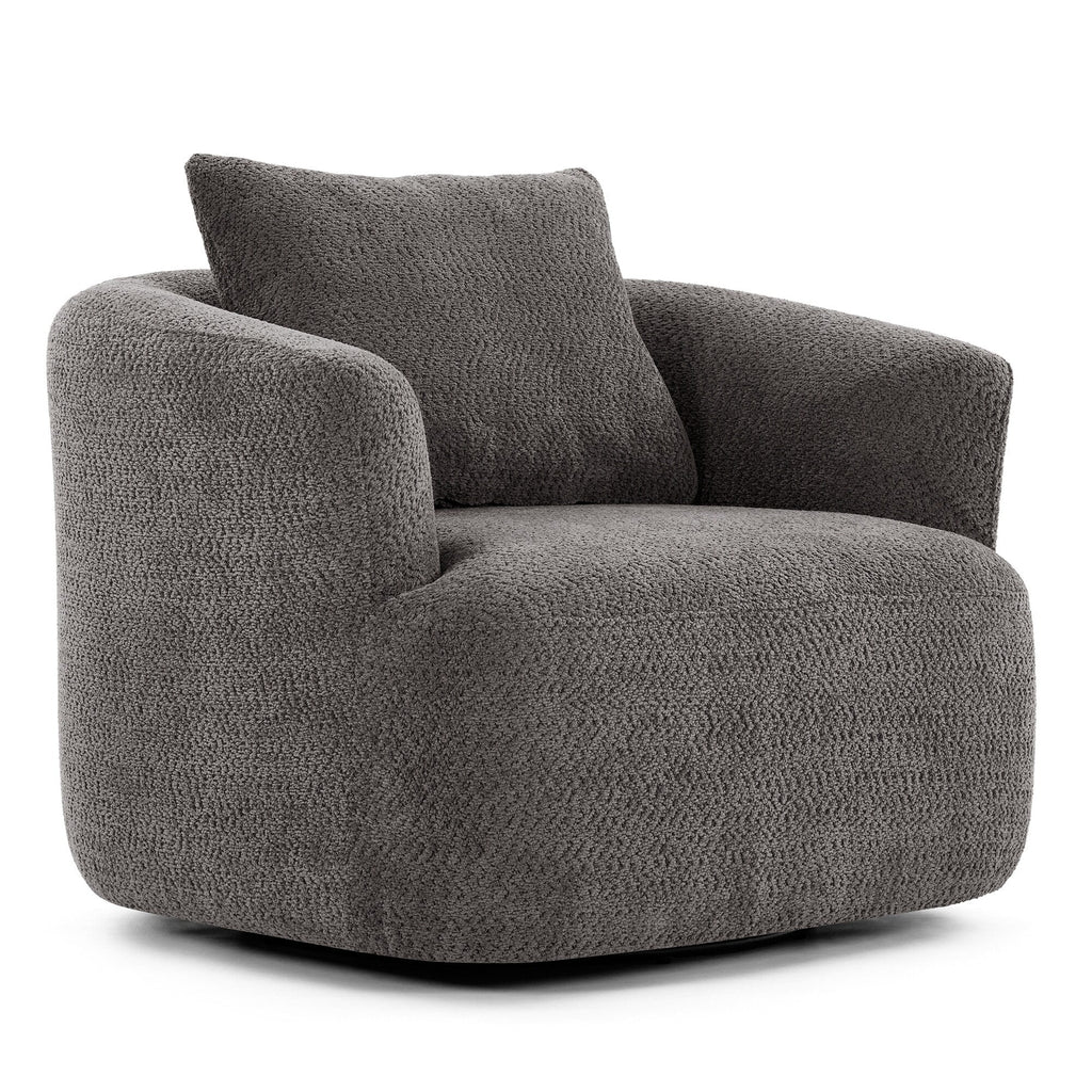 Chaise pivotante à 360°, chaise d'appoint en bouclé de 38,2 pouces avec coussin décoratif, canapé-lit capitonné avec accoudoirs incurvés