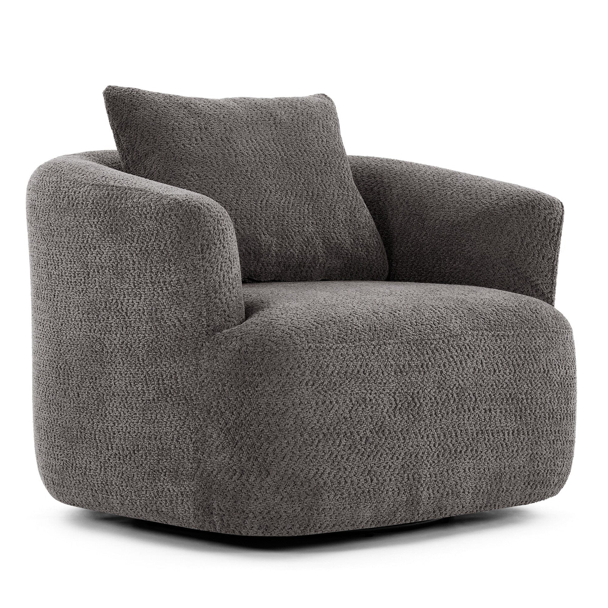 Chaise pivotante à 360°, chaise d'appoint en bouclé de 38,2 pouces avec coussin décoratif, canapé-lit capitonné avec accoudoirs incurvés