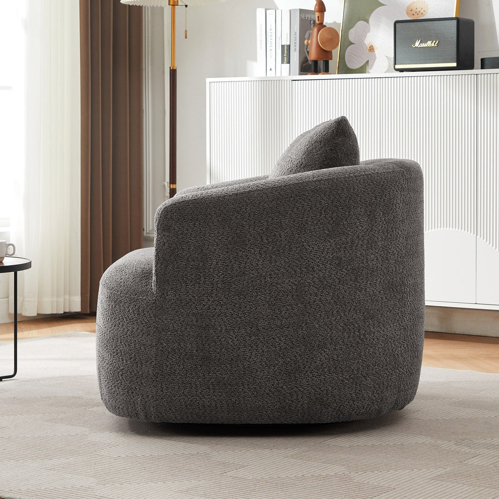Chaise pivotante à 360°, chaise d'appoint en bouclé de 38,2 pouces avec coussin décoratif, canapé-lit capitonné avec accoudoirs incurvés