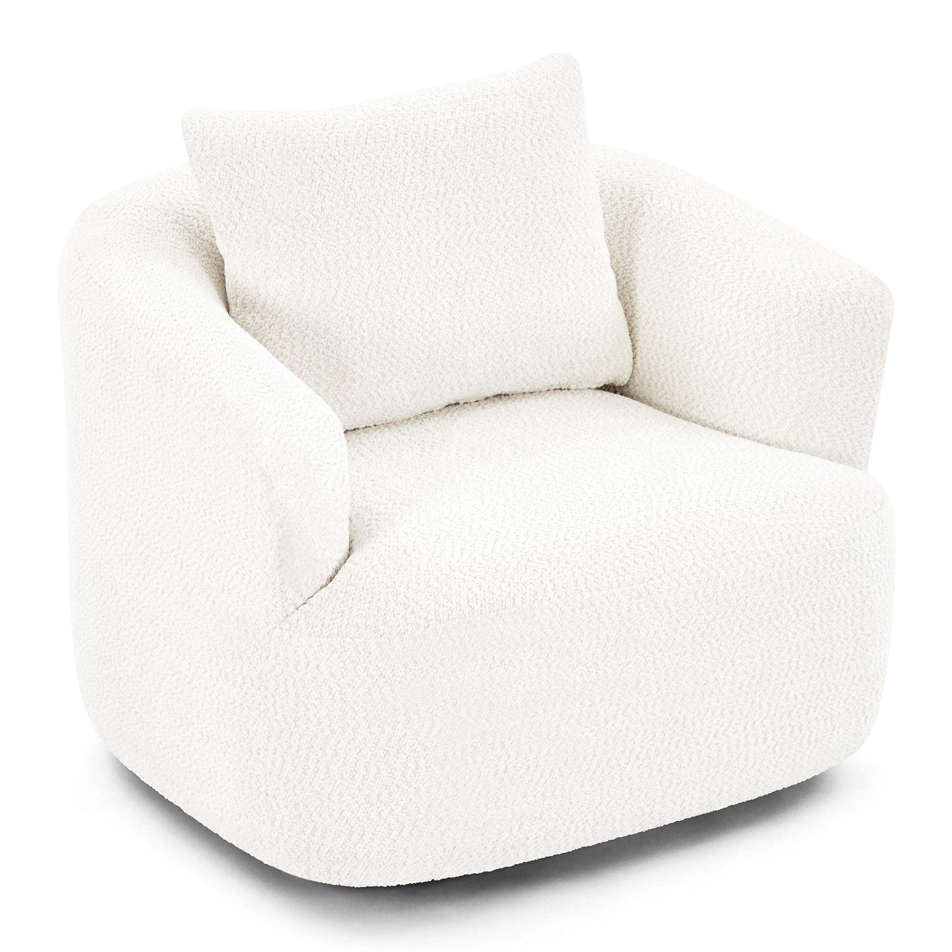 Chaise pivotante à 360°, chaise d'appoint en bouclé de 38,2 pouces avec coussin décoratif, canapé-lit capitonné avec accoudoirs incurvés