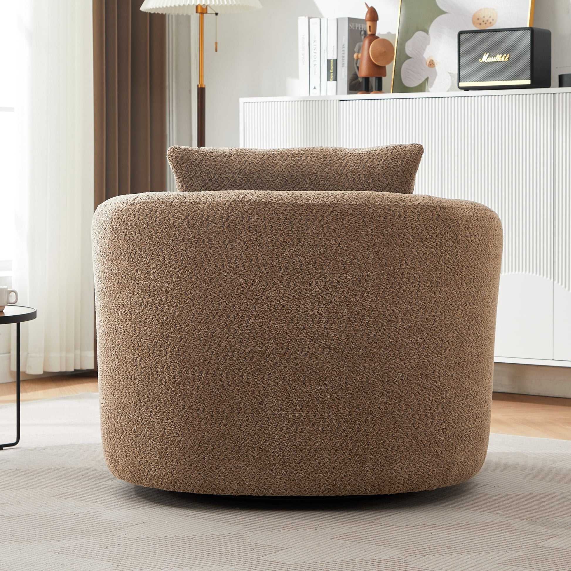 Chaise pivotante à 360°, chaise d'appoint en bouclé de 38,2 pouces avec coussin décoratif, canapé-lit capitonné avec accoudoirs incurvés