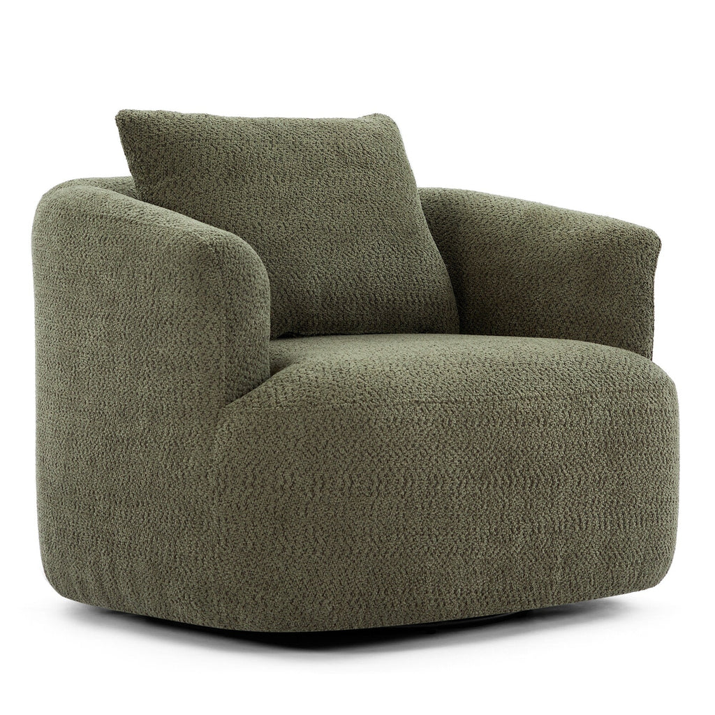 Chaise pivotante à 360°, chaise d'appoint en bouclé de 38,2 pouces avec coussin décoratif, canapé-lit capitonné avec accoudoirs incurvés