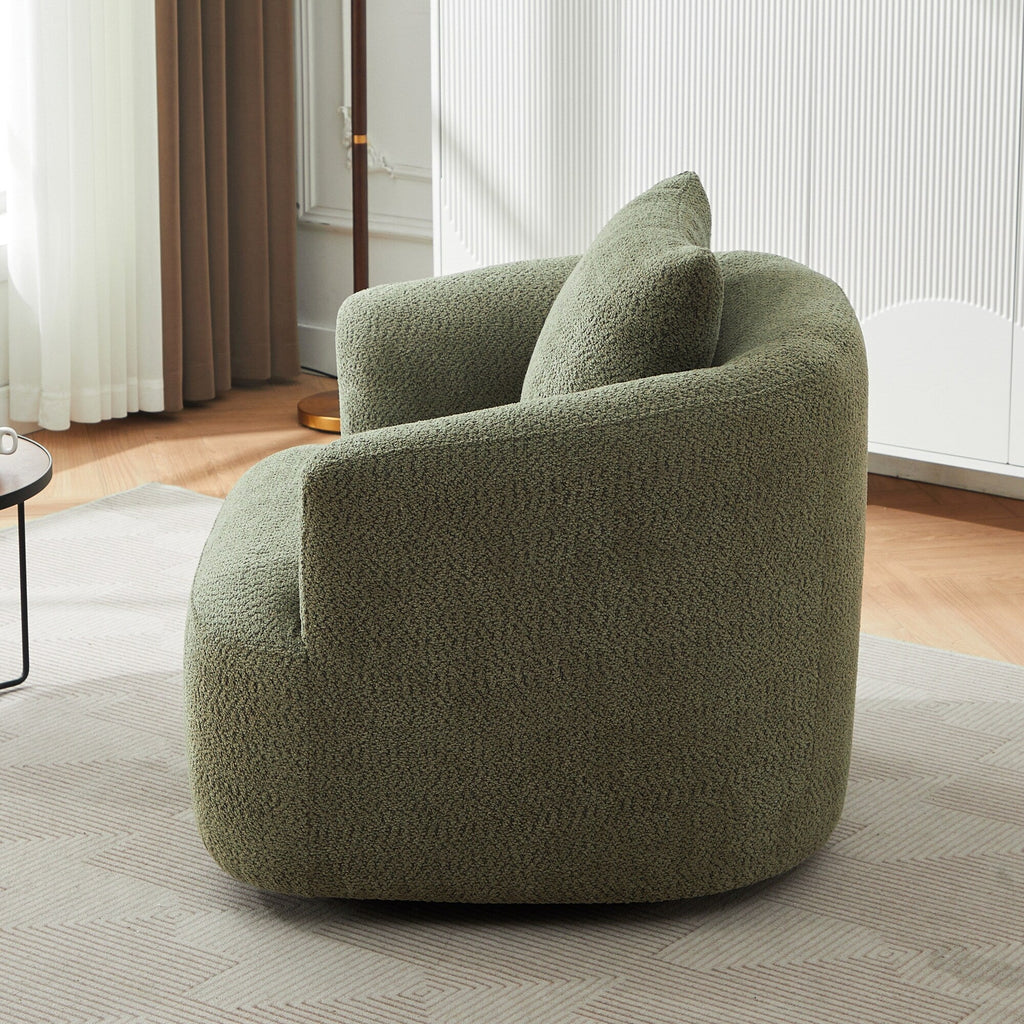 Chaise pivotante à 360°, chaise d'appoint en bouclé de 38,2 pouces avec coussin décoratif, canapé-lit capitonné avec accoudoirs incurvés