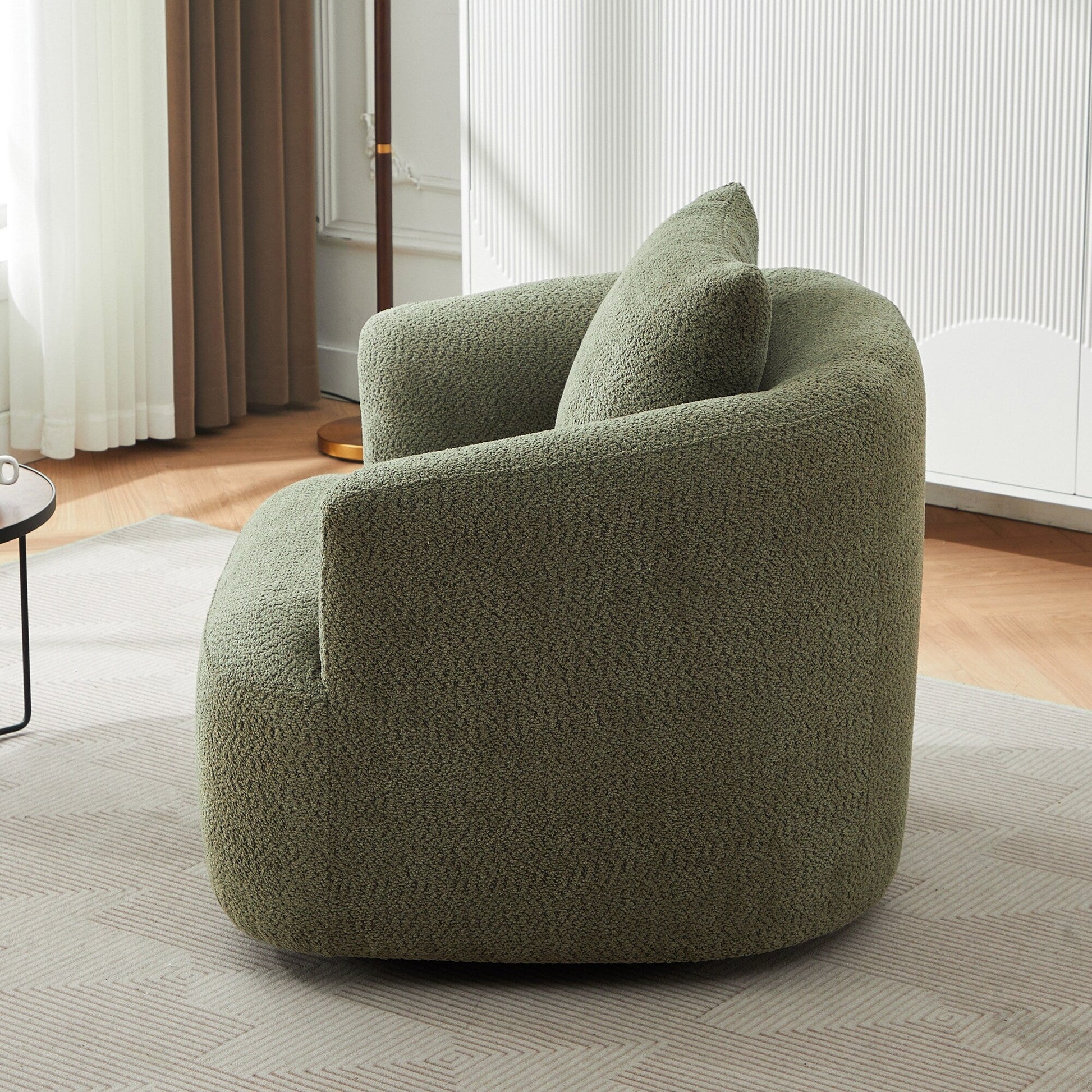 Chaise pivotante à 360°, chaise d'appoint en bouclé de 38,2 pouces avec coussin décoratif, canapé-lit capitonné avec accoudoirs incurvés