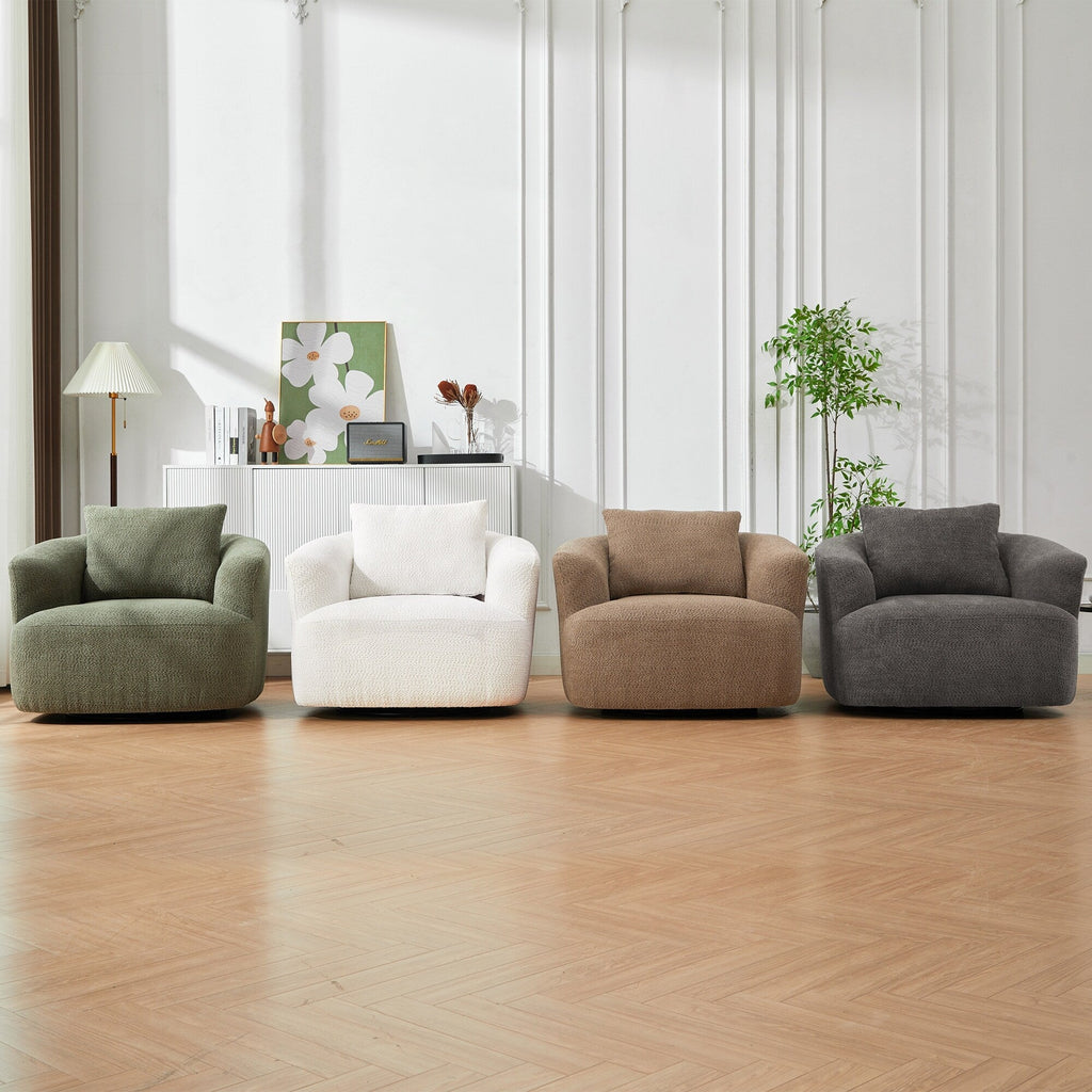 Chaise pivotante à 360°, chaise d'appoint en bouclé de 38,2 pouces avec coussin décoratif, canapé-lit capitonné avec accoudoirs incurvés