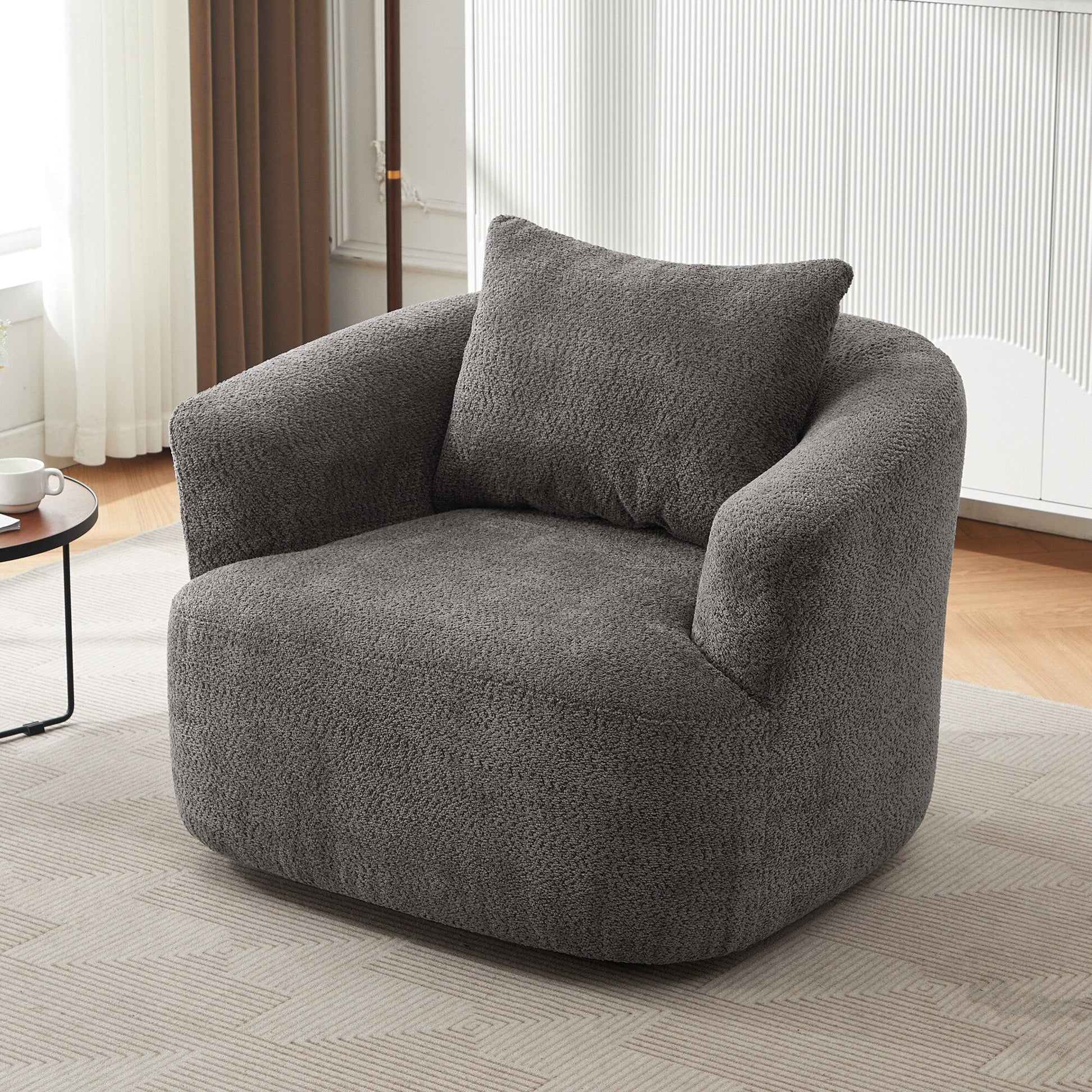 Chaise pivotante à 360°, chaise d'appoint en bouclé de 38,2 pouces avec coussin décoratif, canapé-lit capitonné avec accoudoirs incurvés