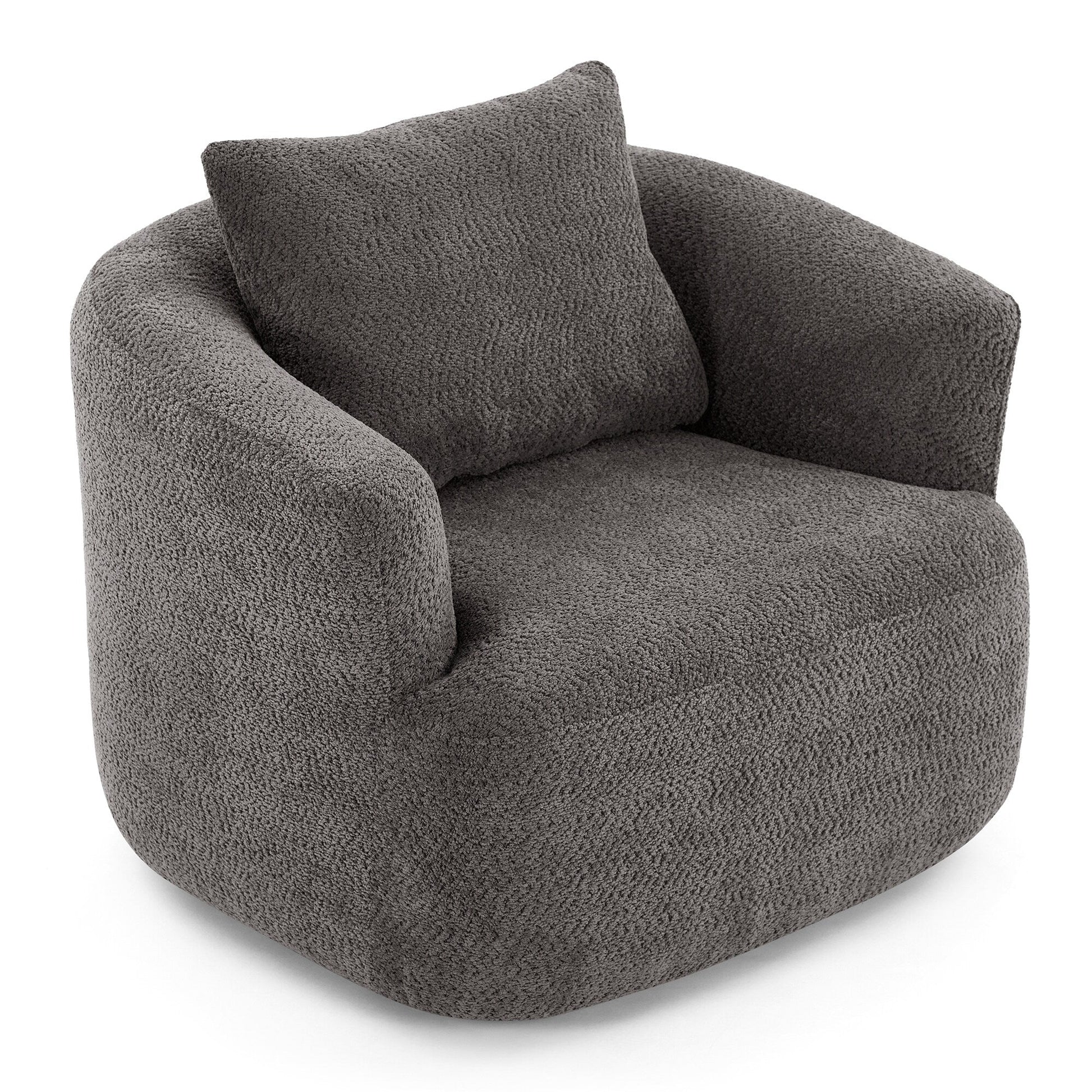Chaise pivotante à 360°, chaise d'appoint en bouclé de 38,2 pouces avec coussin décoratif, canapé-lit capitonné avec accoudoirs incurvés