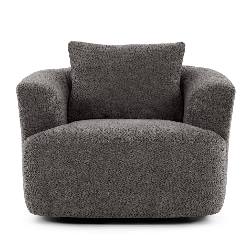 Chaise pivotante à 360°, chaise d'appoint en bouclé de 38,2 pouces avec coussin décoratif, canapé-lit capitonné avec accoudoirs incurvés