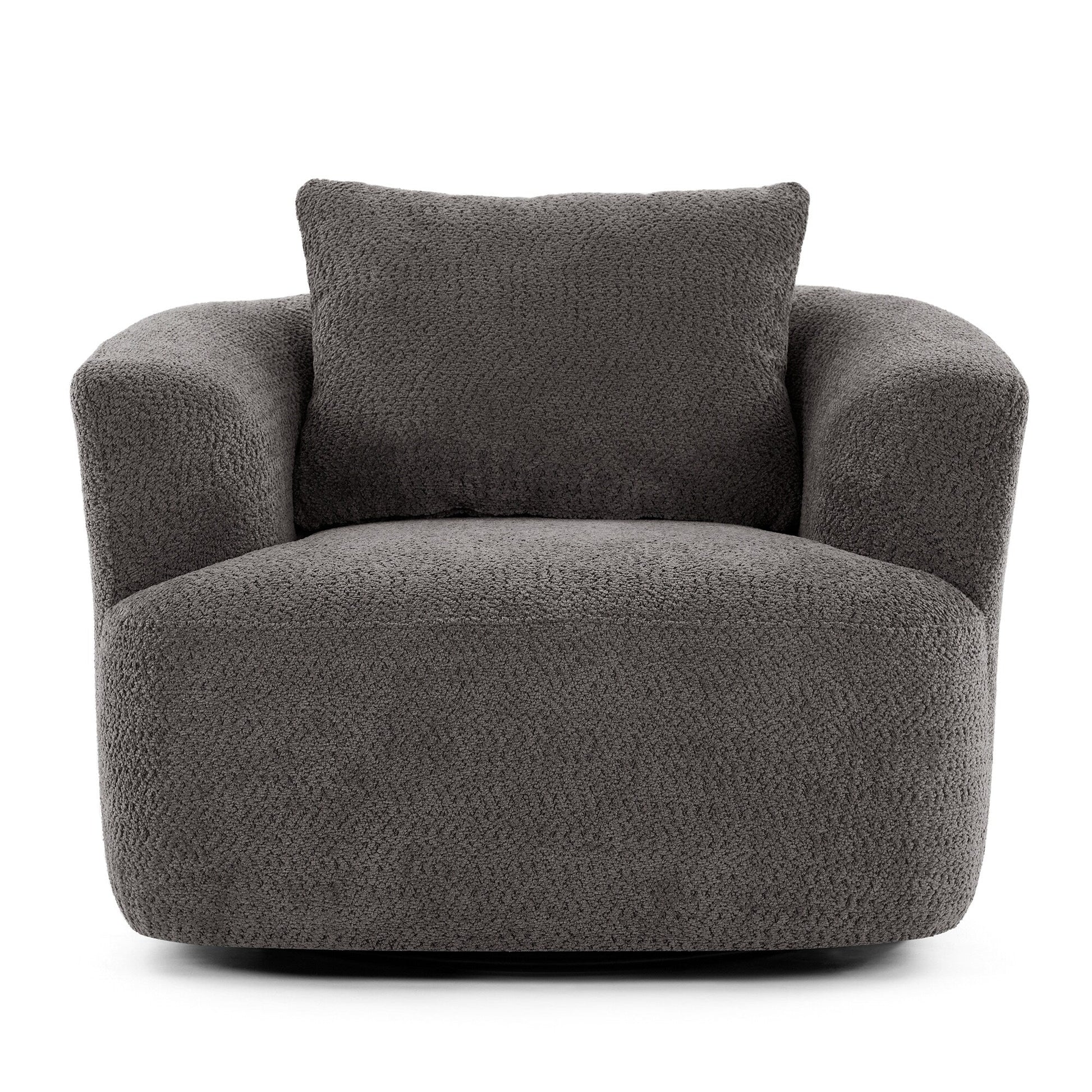 Chaise pivotante à 360°, chaise d'appoint en bouclé de 38,2 pouces avec coussin décoratif, canapé-lit capitonné avec accoudoirs incurvés