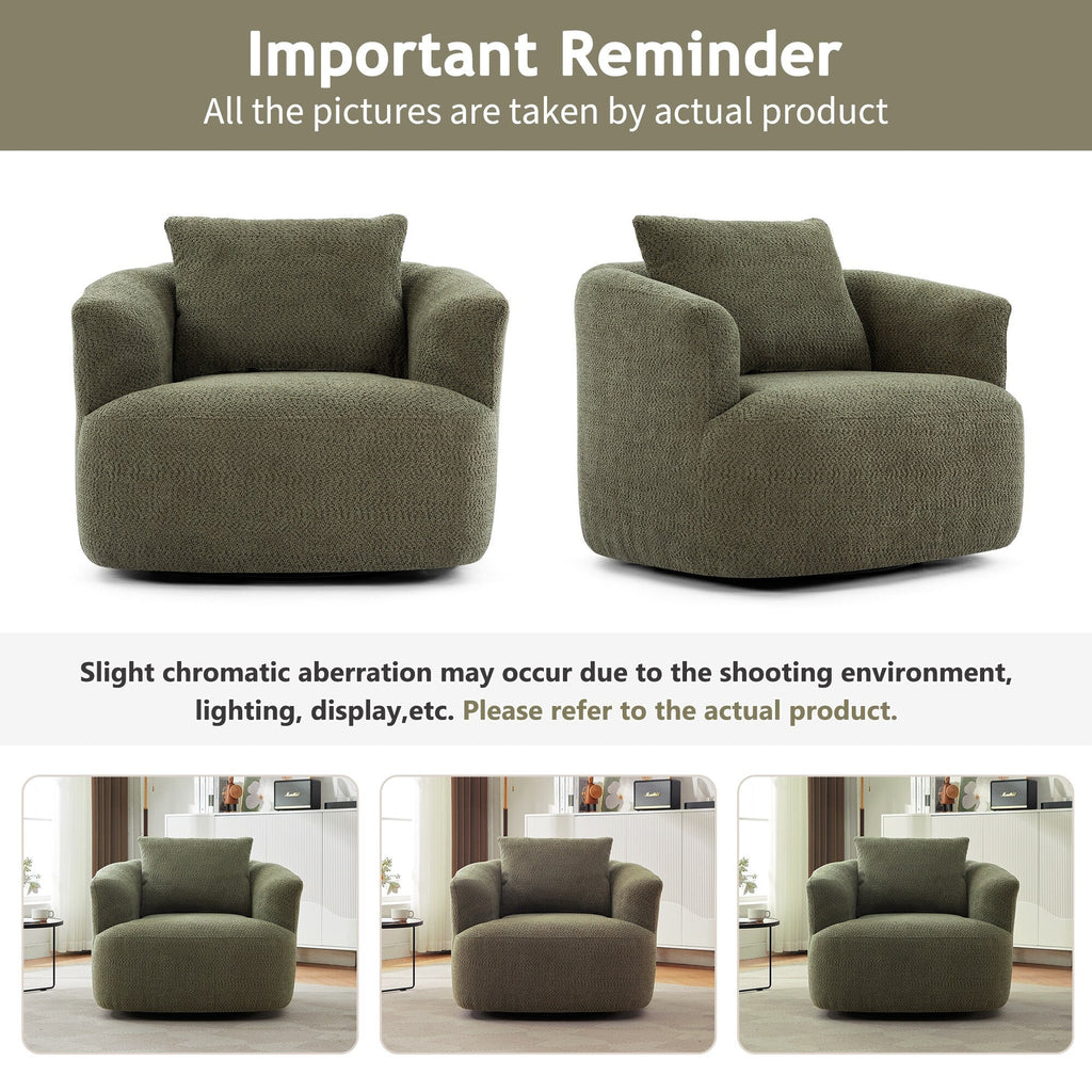 Chaise pivotante à 360°, chaise d'appoint en bouclé de 38,2 pouces avec coussin décoratif, canapé-lit capitonné avec accoudoirs incurvés