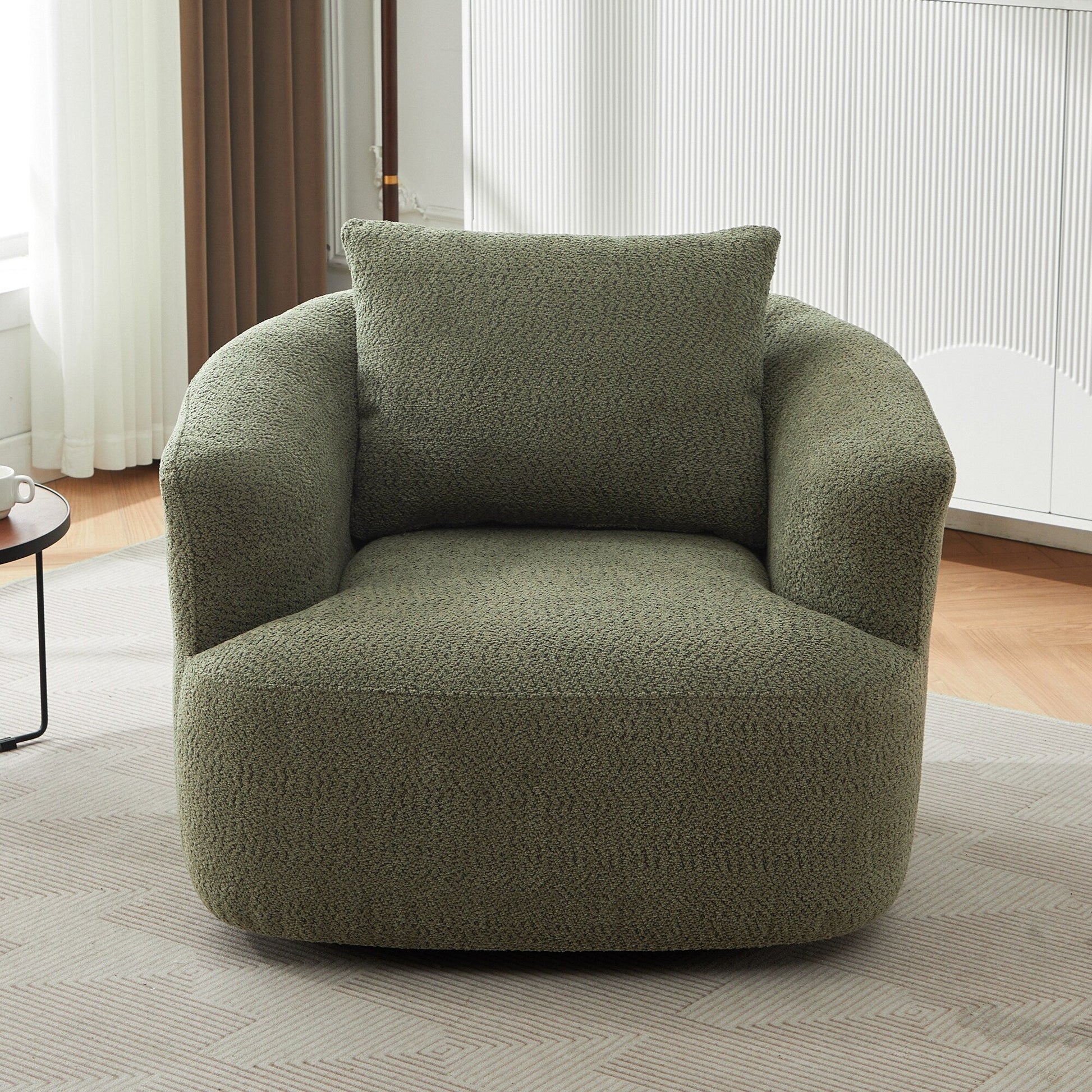 Chaise pivotante à 360°, chaise d'appoint en bouclé de 38,2 pouces avec coussin décoratif, canapé-lit capitonné avec accoudoirs incurvés