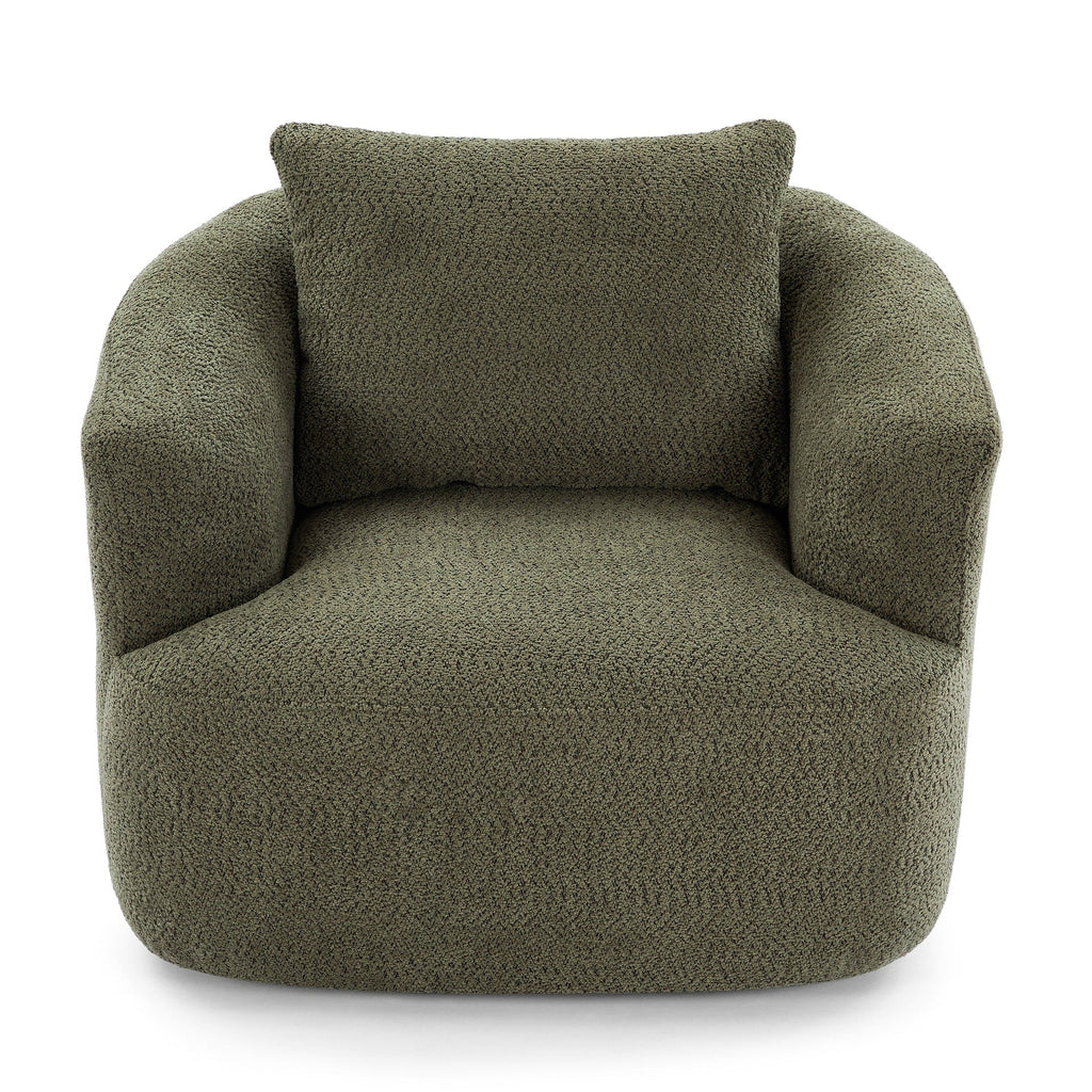 Chaise pivotante à 360°, chaise d'appoint en bouclé de 38,2 pouces avec coussin décoratif, canapé-lit capitonné avec accoudoirs incurvés