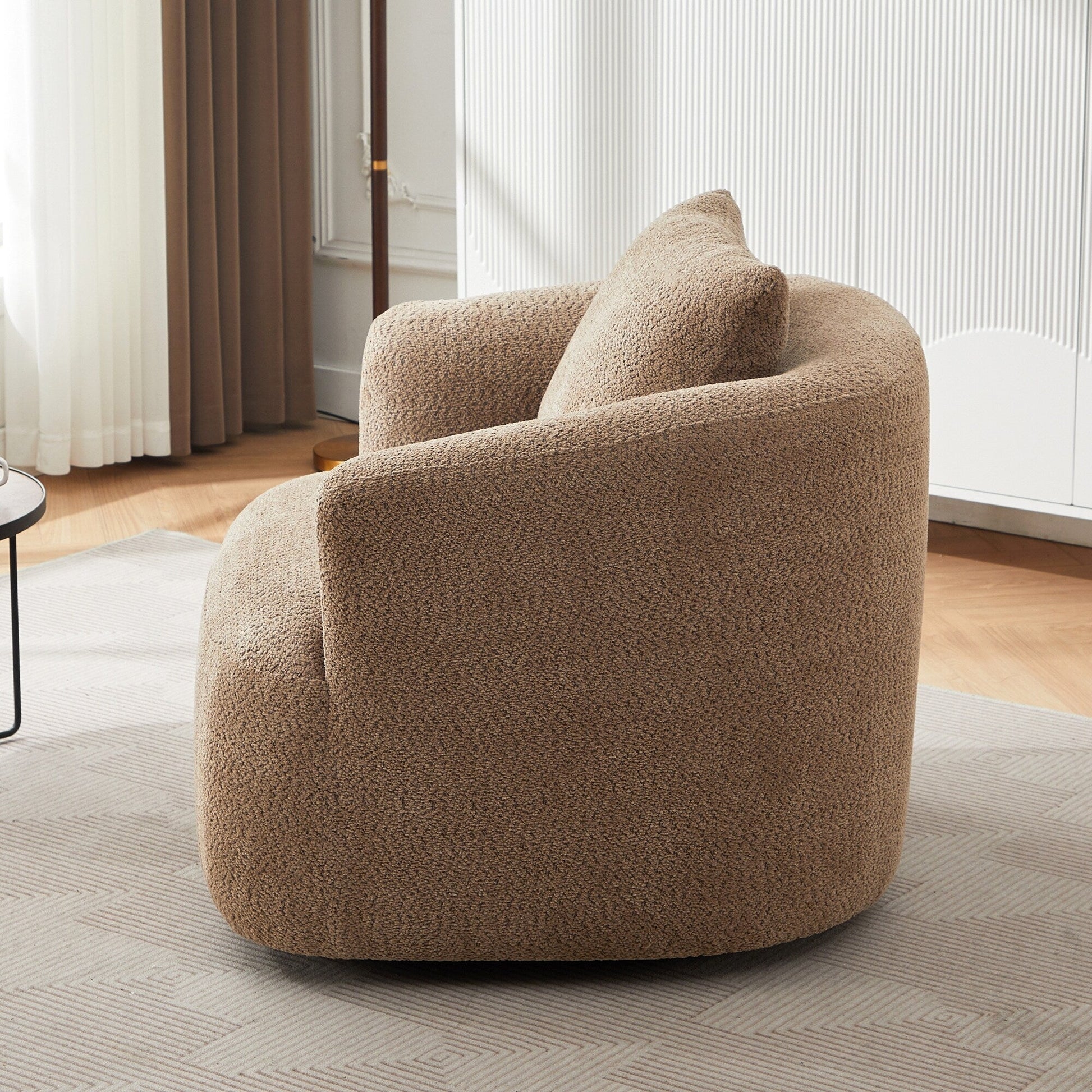 Chaise pivotante à 360°, chaise d'appoint en bouclé de 38,2 pouces avec coussin décoratif, canapé-lit capitonné avec accoudoirs incurvés