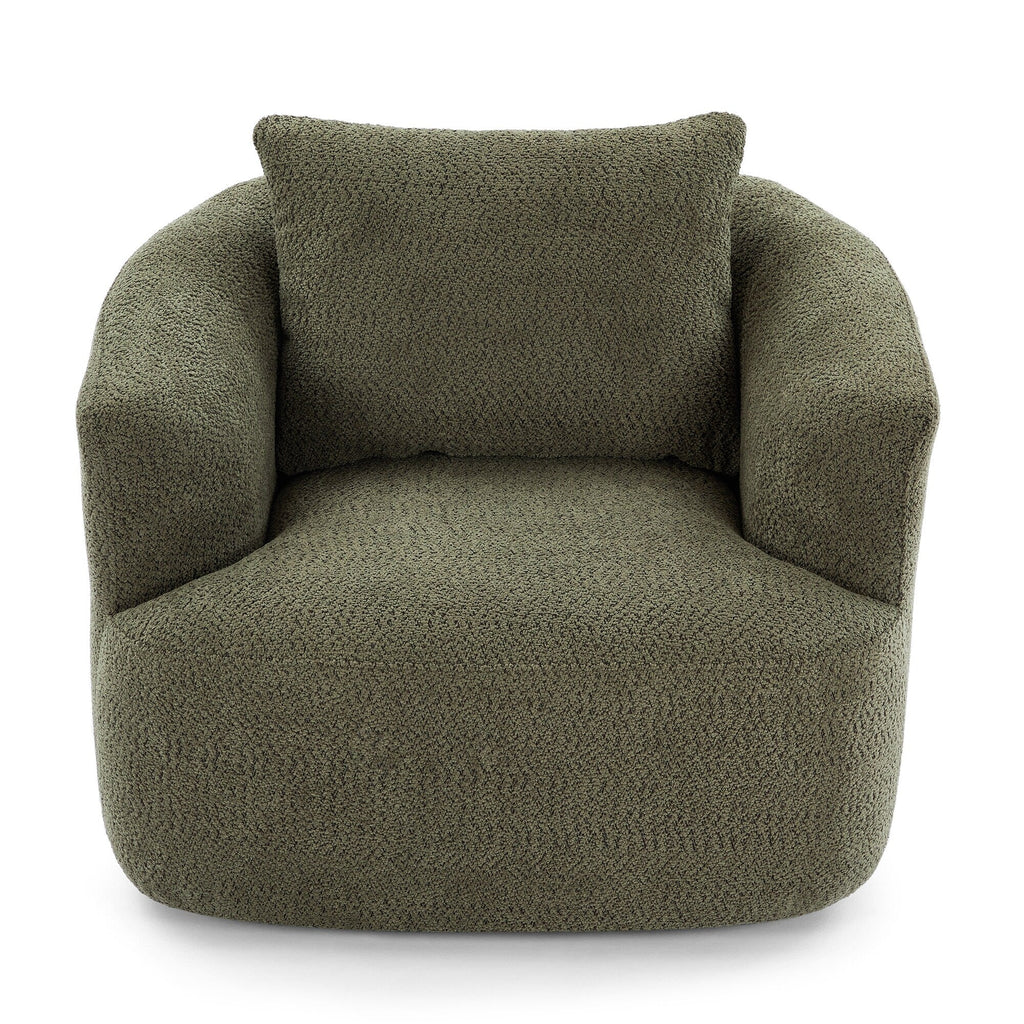 Chaise pivotante à 360°, chaise d'appoint en bouclé de 38,2 pouces avec coussin décoratif, canapé-lit capitonné avec accoudoirs incurvés