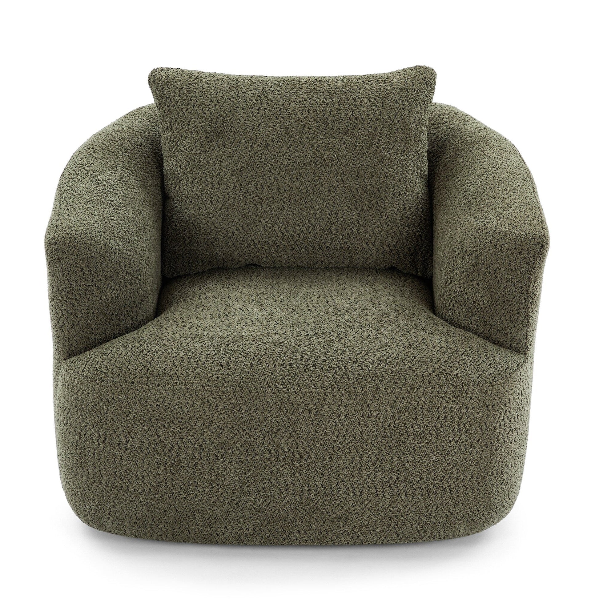 Chaise pivotante à 360°, chaise d'appoint en bouclé de 38,2 pouces avec coussin décoratif, canapé-lit capitonné avec accoudoirs incurvés