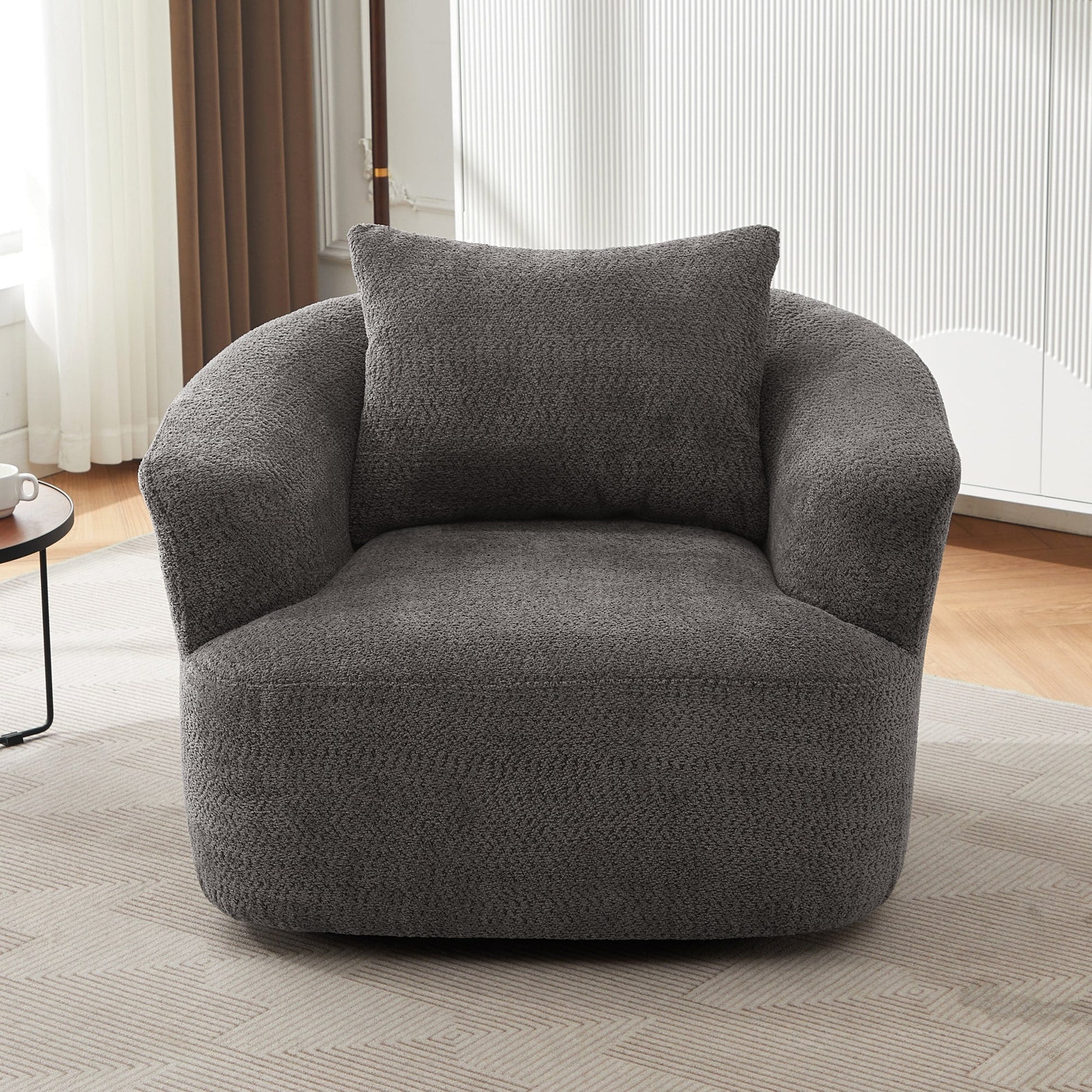 Chaise pivotante à 360°, chaise d'appoint en bouclé de 38,2 pouces avec coussin décoratif, canapé-lit capitonné avec accoudoirs incurvés