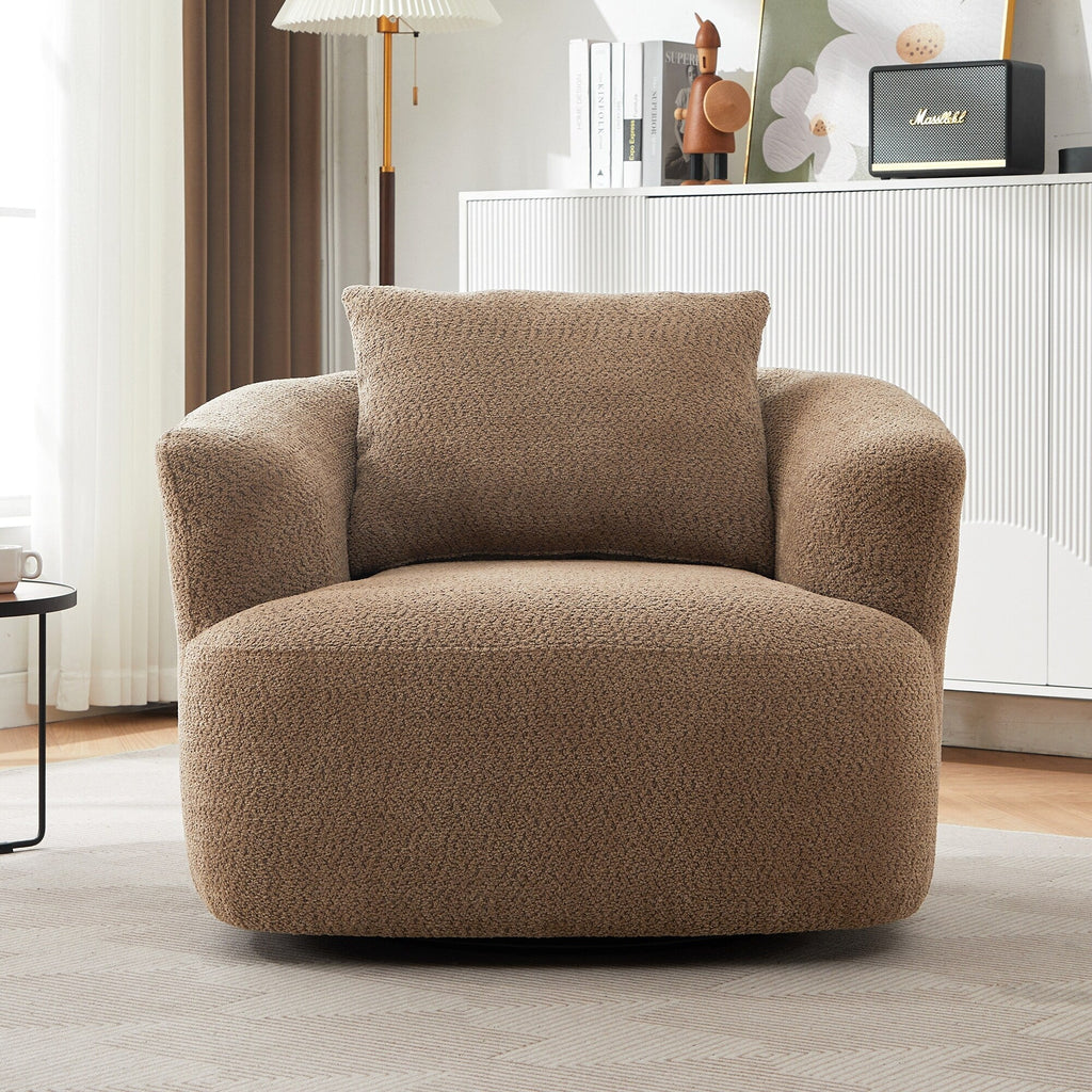 Chaise pivotante à 360°, chaise d'appoint en bouclé de 38,2 pouces avec coussin décoratif, canapé-lit capitonné avec accoudoirs incurvés