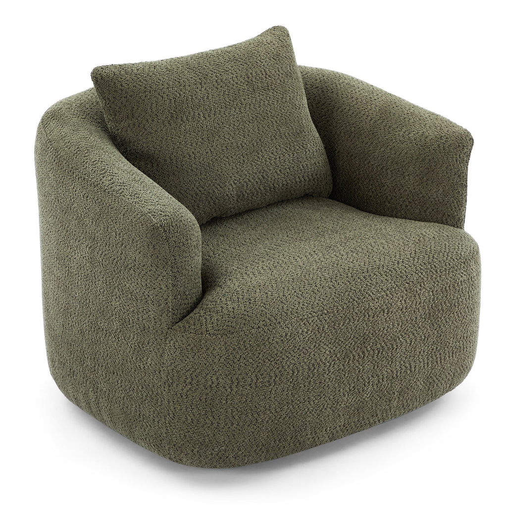 Chaise pivotante à 360°, chaise d'appoint en bouclé de 38,2 pouces avec coussin décoratif, canapé-lit capitonné avec accoudoirs incurvés
