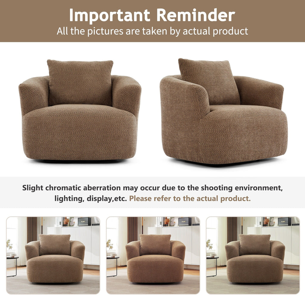 Chaise pivotante à 360°, chaise d'appoint en bouclé de 38,2 pouces avec coussin décoratif, canapé-lit capitonné avec accoudoirs incurvés