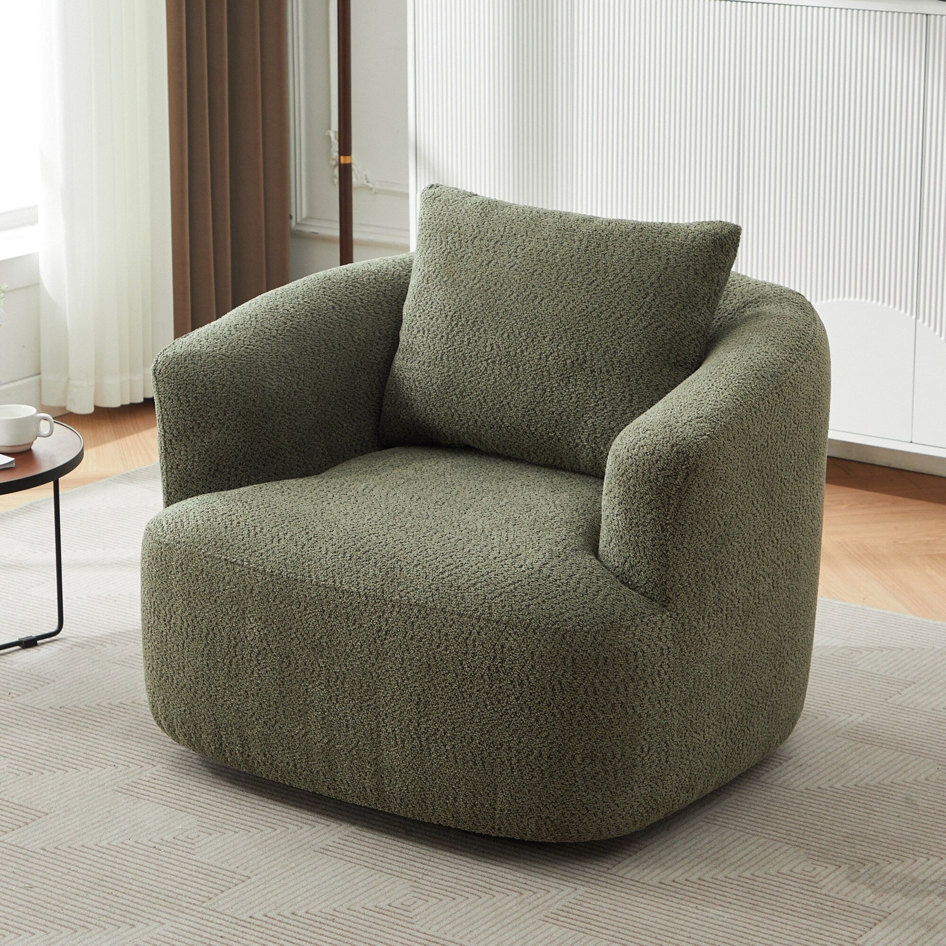 Chaise pivotante à 360°, chaise d'appoint en bouclé de 38,2 pouces avec coussin décoratif, canapé-lit capitonné avec accoudoirs incurvés