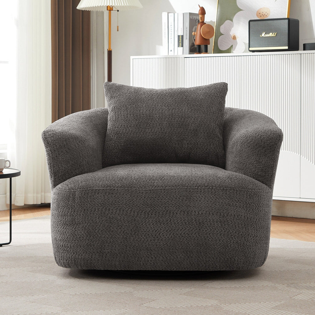 Chaise pivotante à 360°, chaise d'appoint en bouclé de 38,2 pouces avec coussin décoratif, canapé-lit capitonné avec accoudoirs incurvés