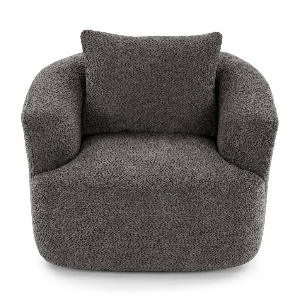 Chaise pivotante à 360°, chaise d'appoint en bouclé de 38,2 pouces avec coussin décoratif, canapé-lit capitonné avec accoudoirs incurvés