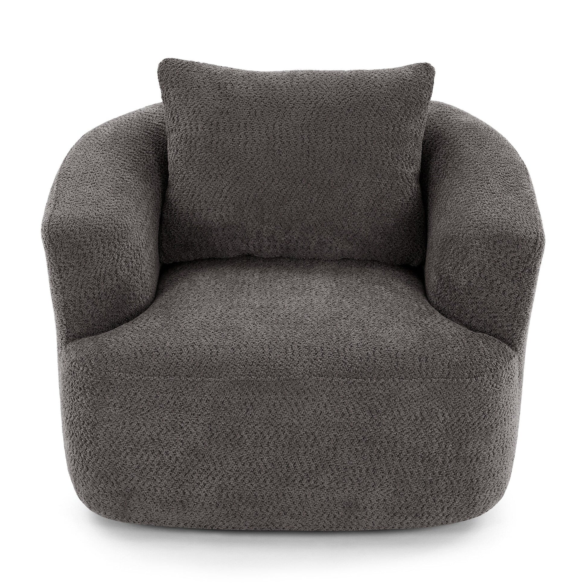 Chaise pivotante à 360°, chaise d'appoint en bouclé de 38,2 pouces avec coussin décoratif, canapé-lit capitonné avec accoudoirs incurvés