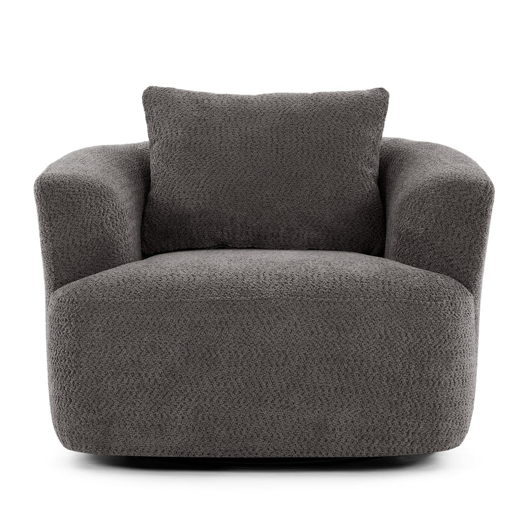 Chaise pivotante à 360°, chaise d'appoint en bouclé de 38,2 pouces avec coussin décoratif, canapé-lit capitonné avec accoudoirs incurvés