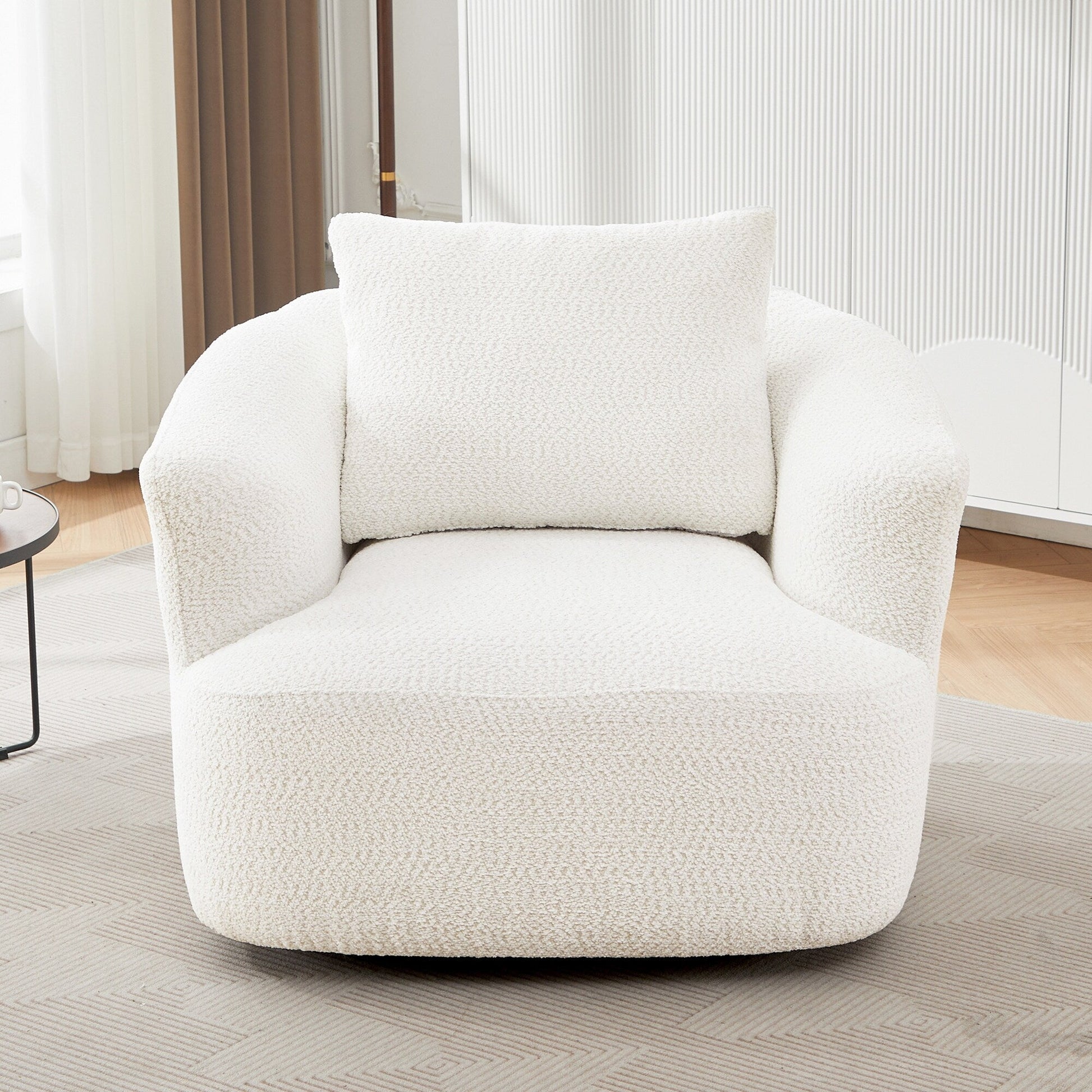 Chaise pivotante à 360°, chaise d'appoint en bouclé de 38,2 pouces avec coussin décoratif, canapé-lit capitonné avec accoudoirs incurvés