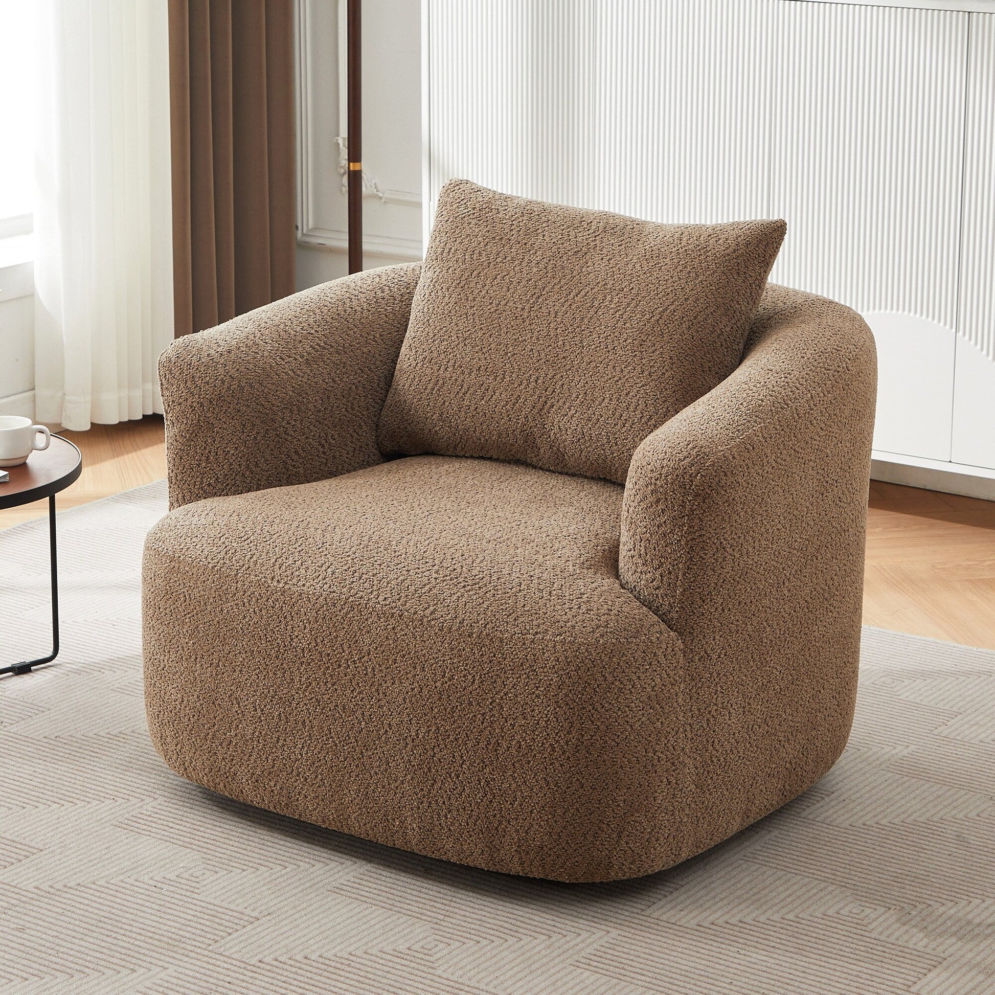 Chaise pivotante à 360°, chaise d'appoint en bouclé de 38,2 pouces avec coussin décoratif, canapé-lit capitonné avec accoudoirs incurvés