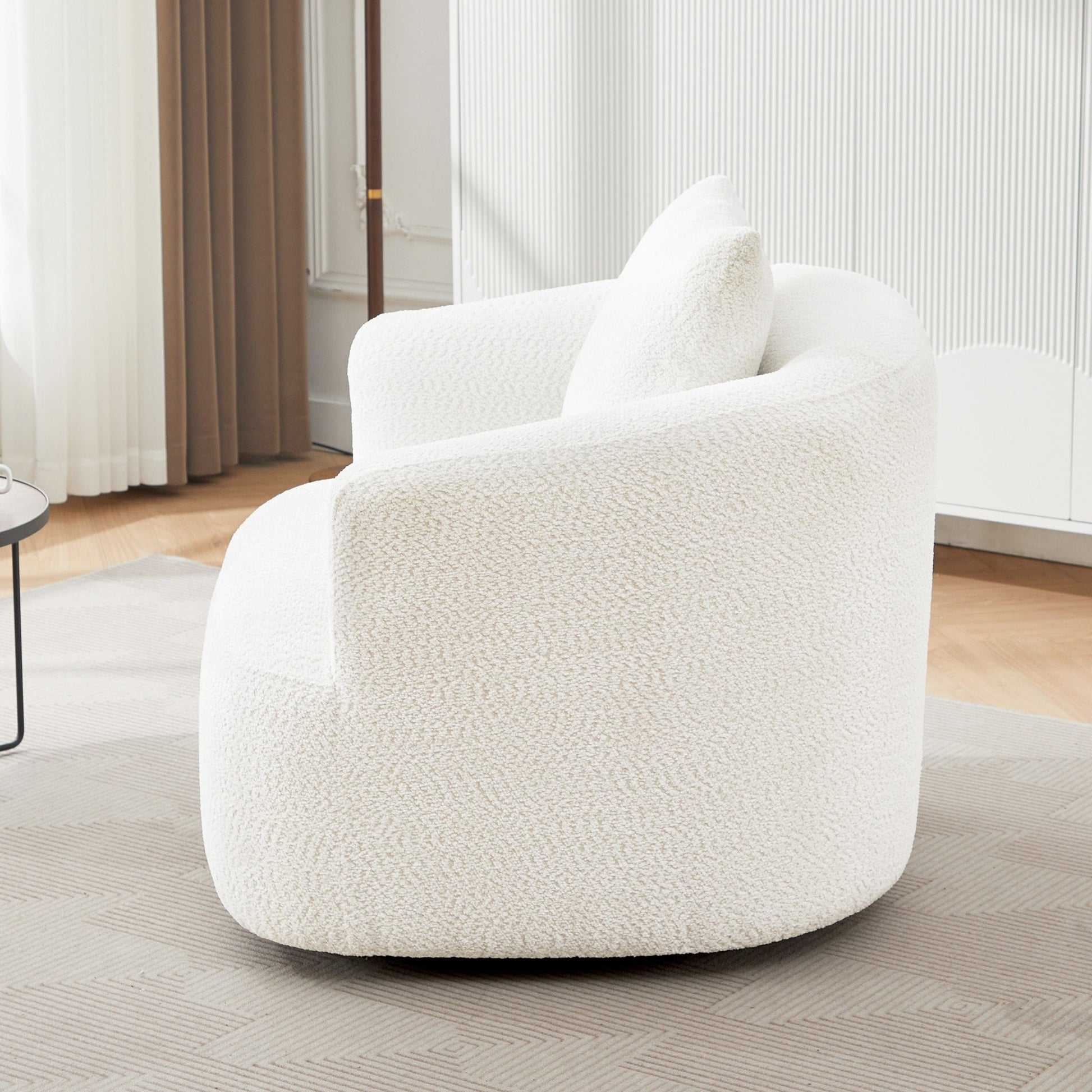 Chaise pivotante à 360°, chaise d'appoint en bouclé de 38,2 pouces avec coussin décoratif, canapé-lit capitonné avec accoudoirs incurvés