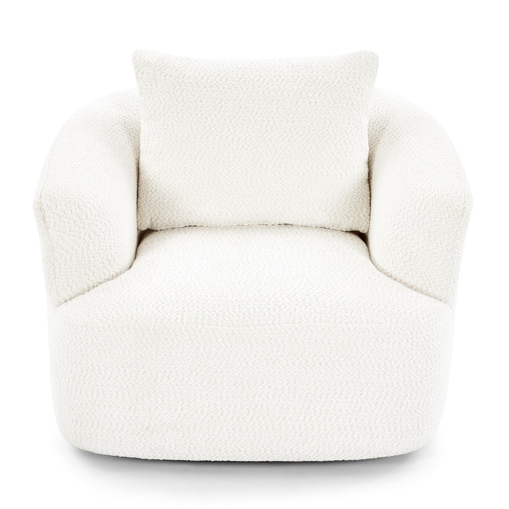 Chaise pivotante à 360°, chaise d'appoint en bouclé de 38,2 pouces avec coussin décoratif, canapé-lit capitonné avec accoudoirs incurvés