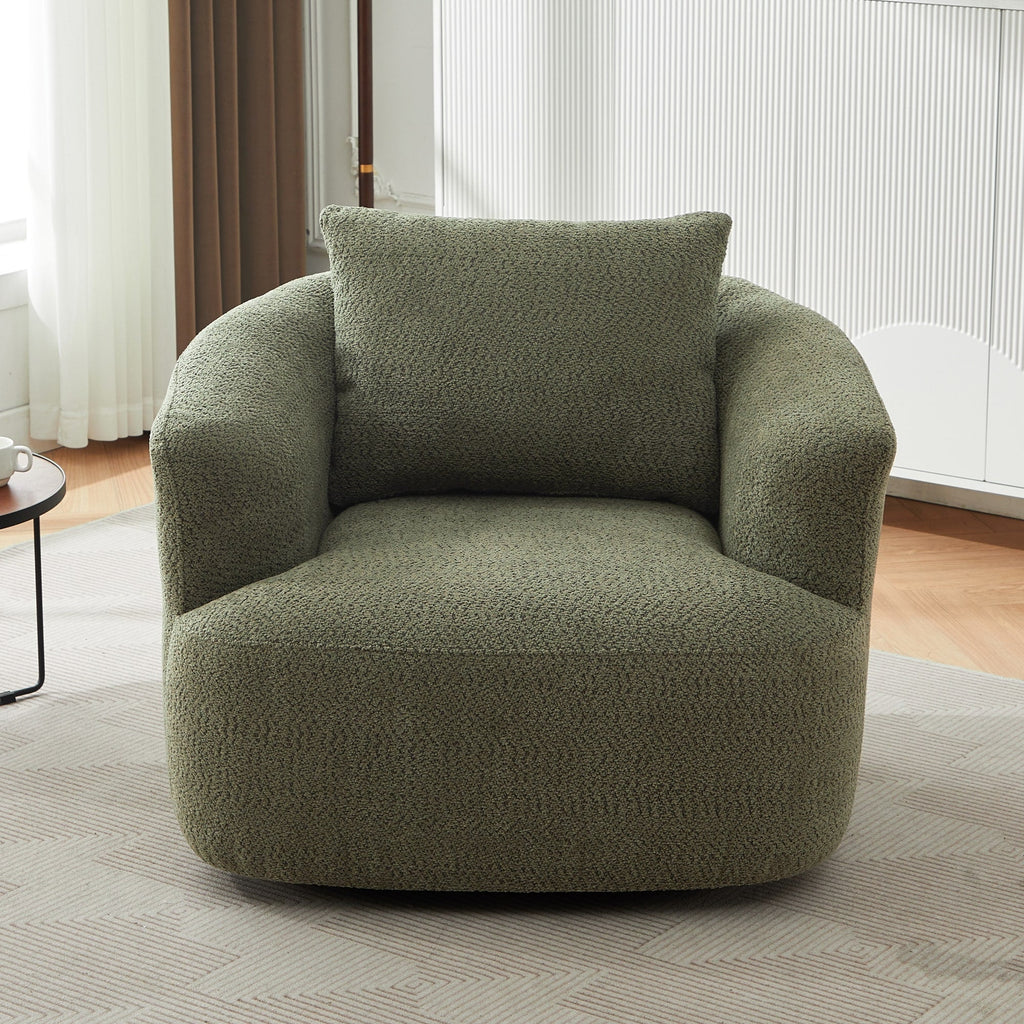 Chaise pivotante à 360°, chaise d'appoint en bouclé de 38,2 pouces avec coussin décoratif, canapé-lit capitonné avec accoudoirs incurvés