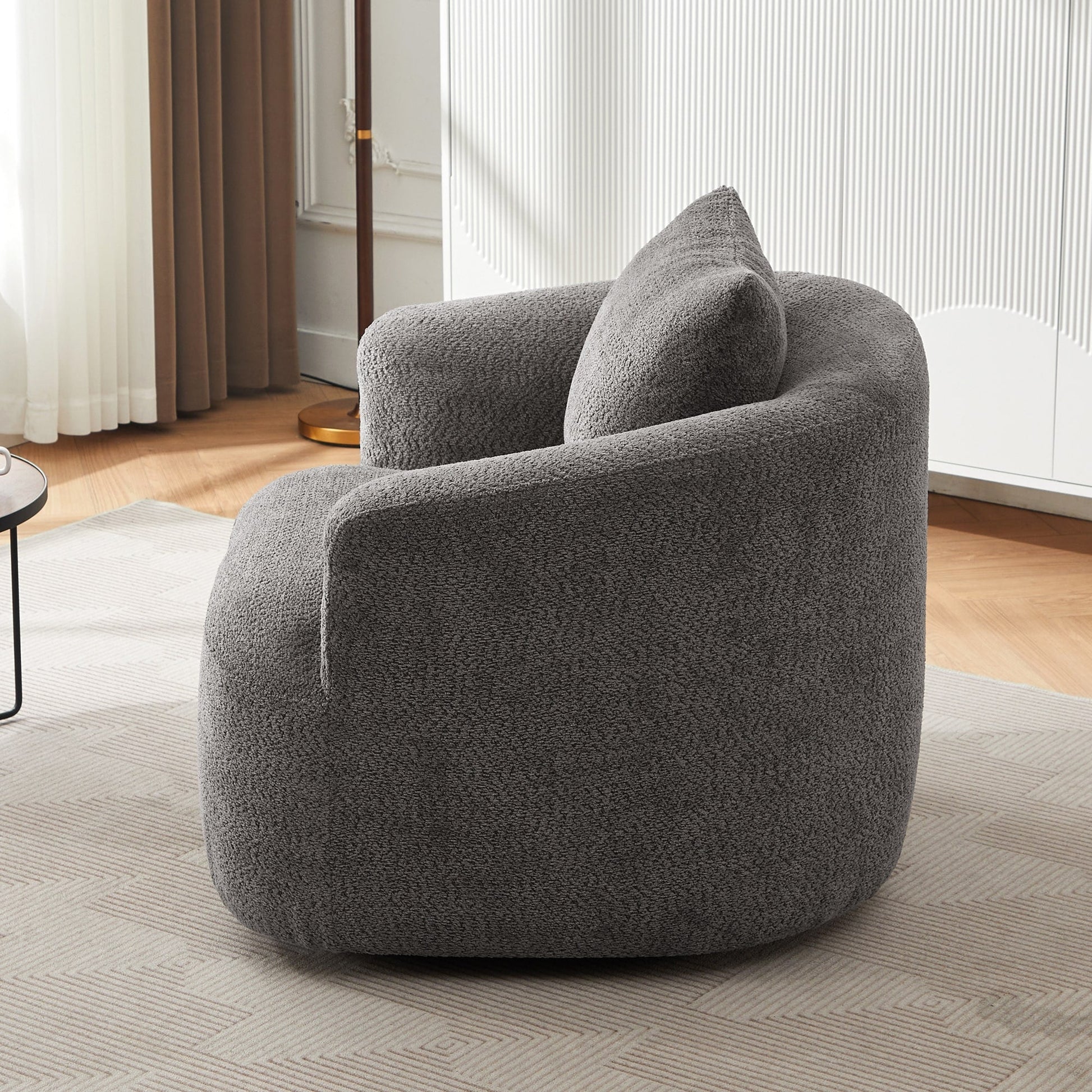 Chaise pivotante à 360°, chaise d'appoint en bouclé de 38,2 pouces avec coussin décoratif, canapé-lit capitonné avec accoudoirs incurvés
