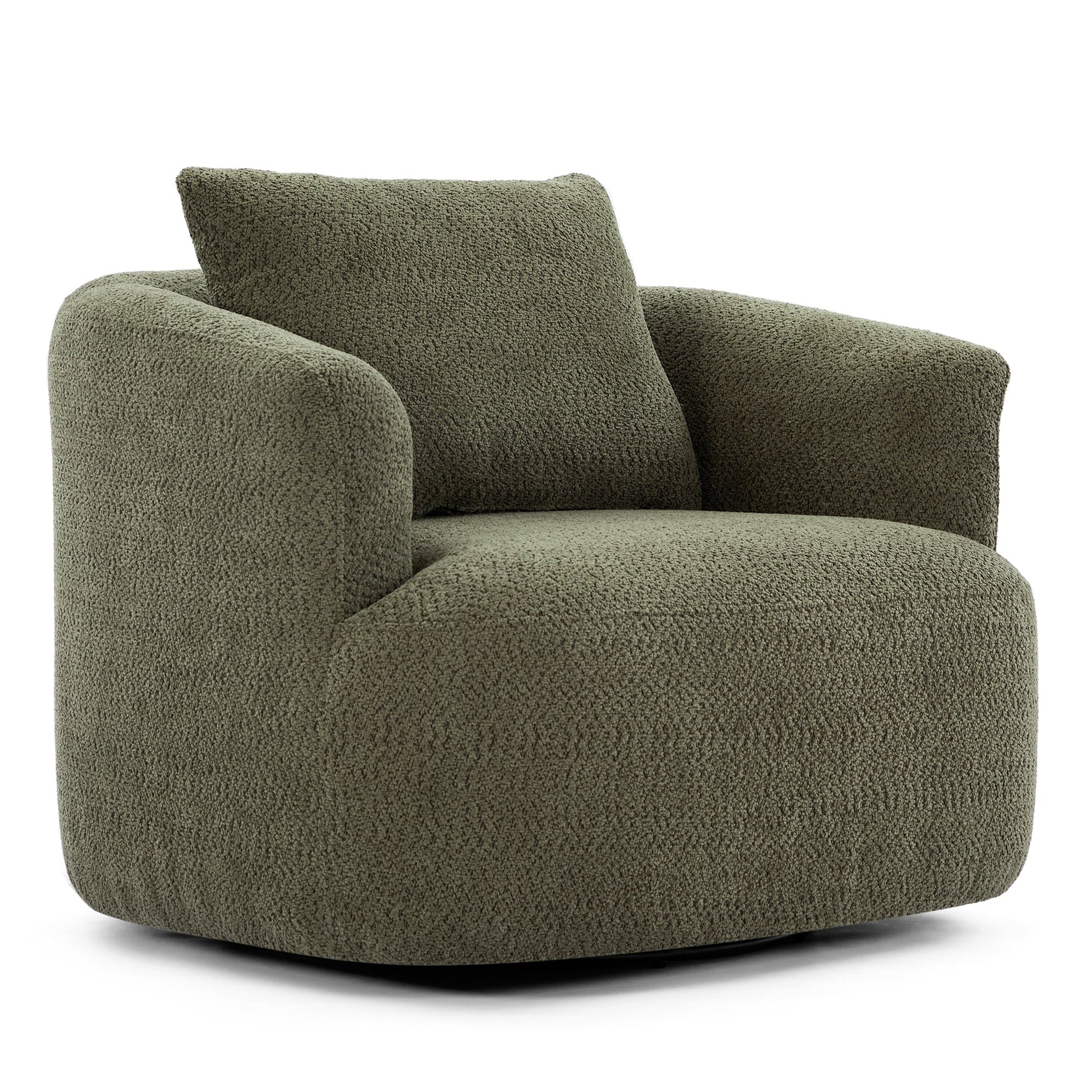 Chaise pivotante à 360°, chaise d'appoint en bouclé de 38,2 pouces avec coussin décoratif, canapé-lit capitonné avec accoudoirs incurvés