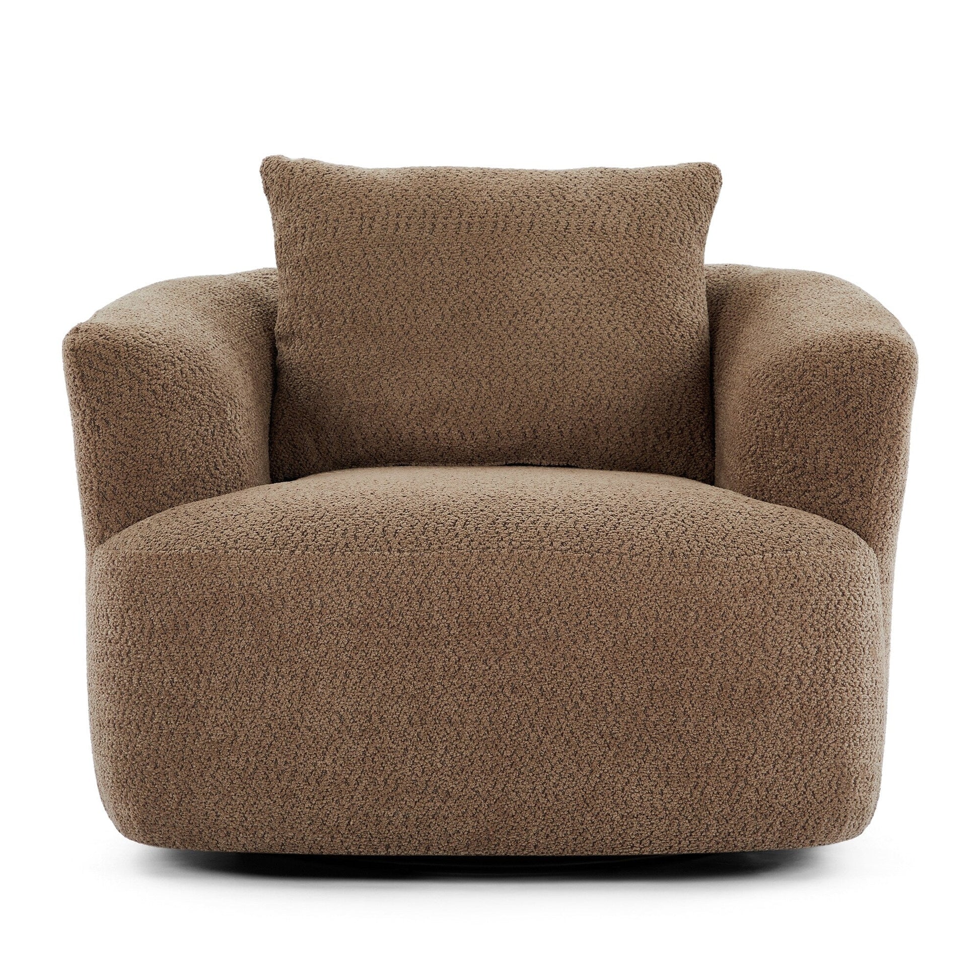Chaise pivotante à 360°, chaise d'appoint en bouclé de 38,2 pouces avec coussin décoratif, canapé-lit capitonné avec accoudoirs incurvés