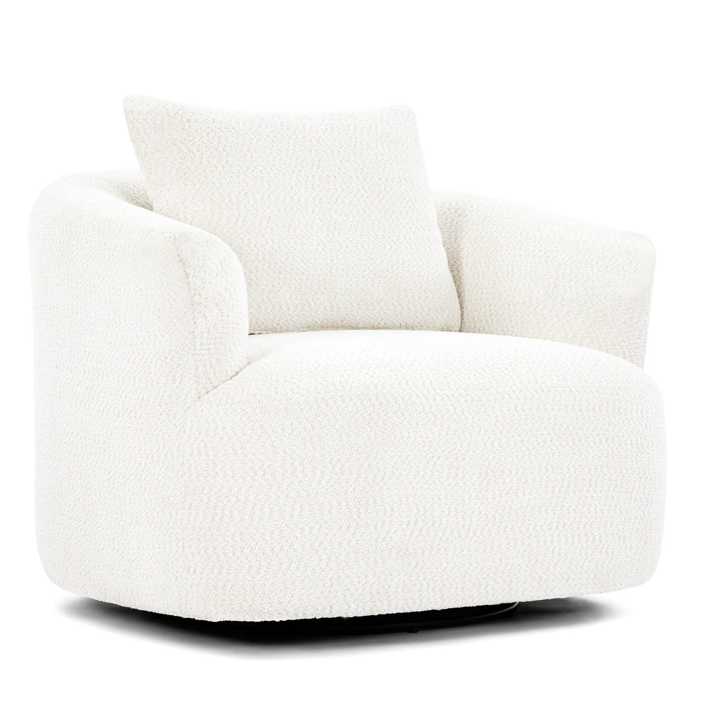 Chaise pivotante à 360°, chaise d'appoint en bouclé de 38,2 pouces avec coussin décoratif, canapé-lit capitonné avec accoudoirs incurvés