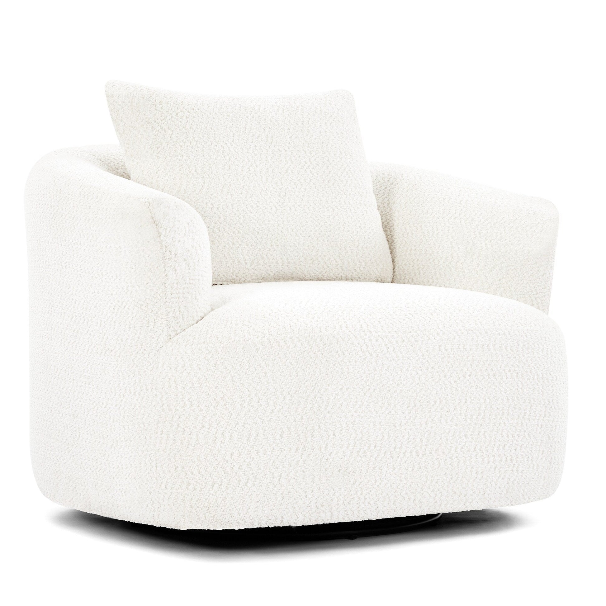 Chaise pivotante à 360°, chaise d'appoint en bouclé de 38,2 pouces avec coussin décoratif, canapé-lit capitonné avec accoudoirs incurvés