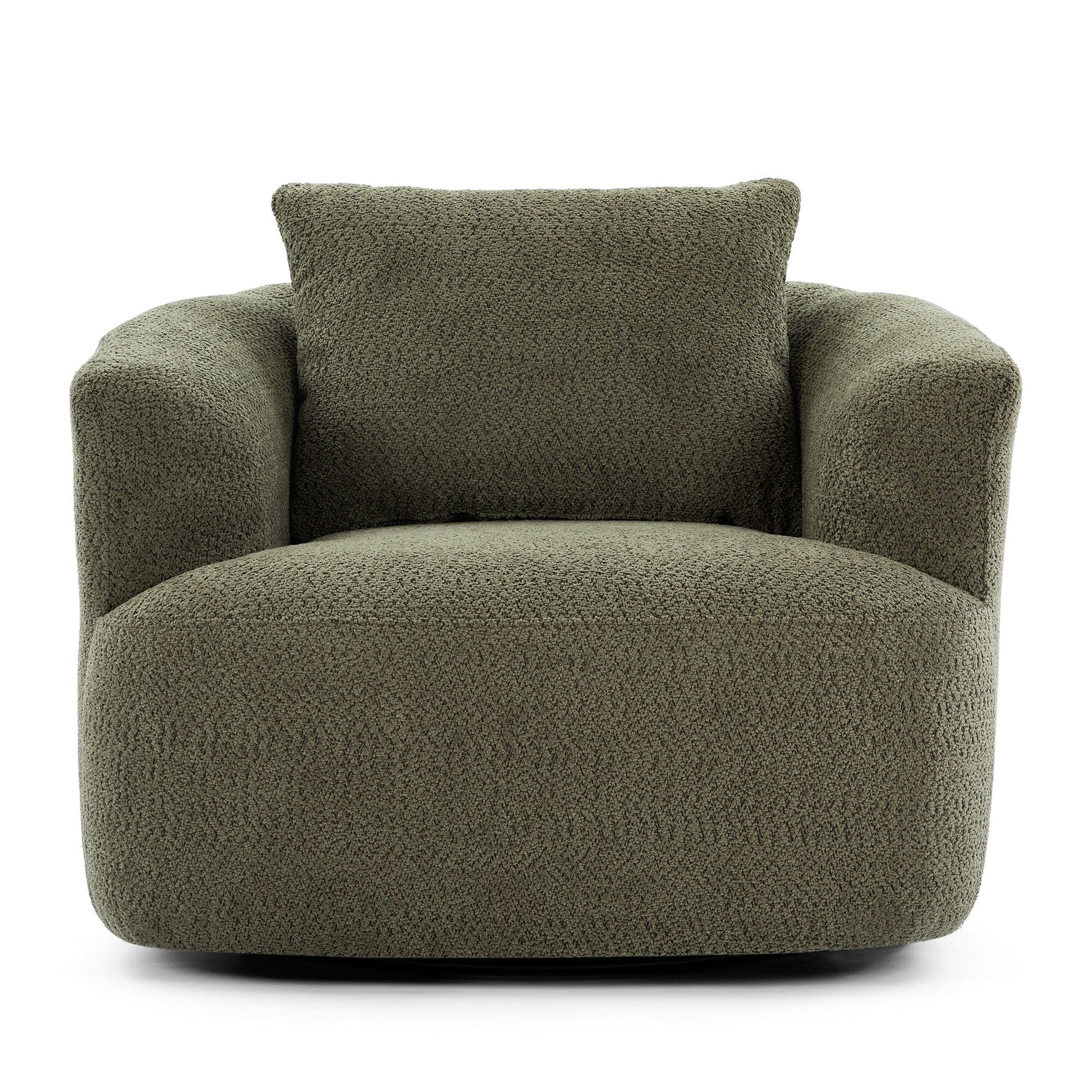Chaise pivotante à 360°, chaise d'appoint en bouclé de 38,2 pouces avec coussin décoratif, canapé-lit capitonné avec accoudoirs incurvés