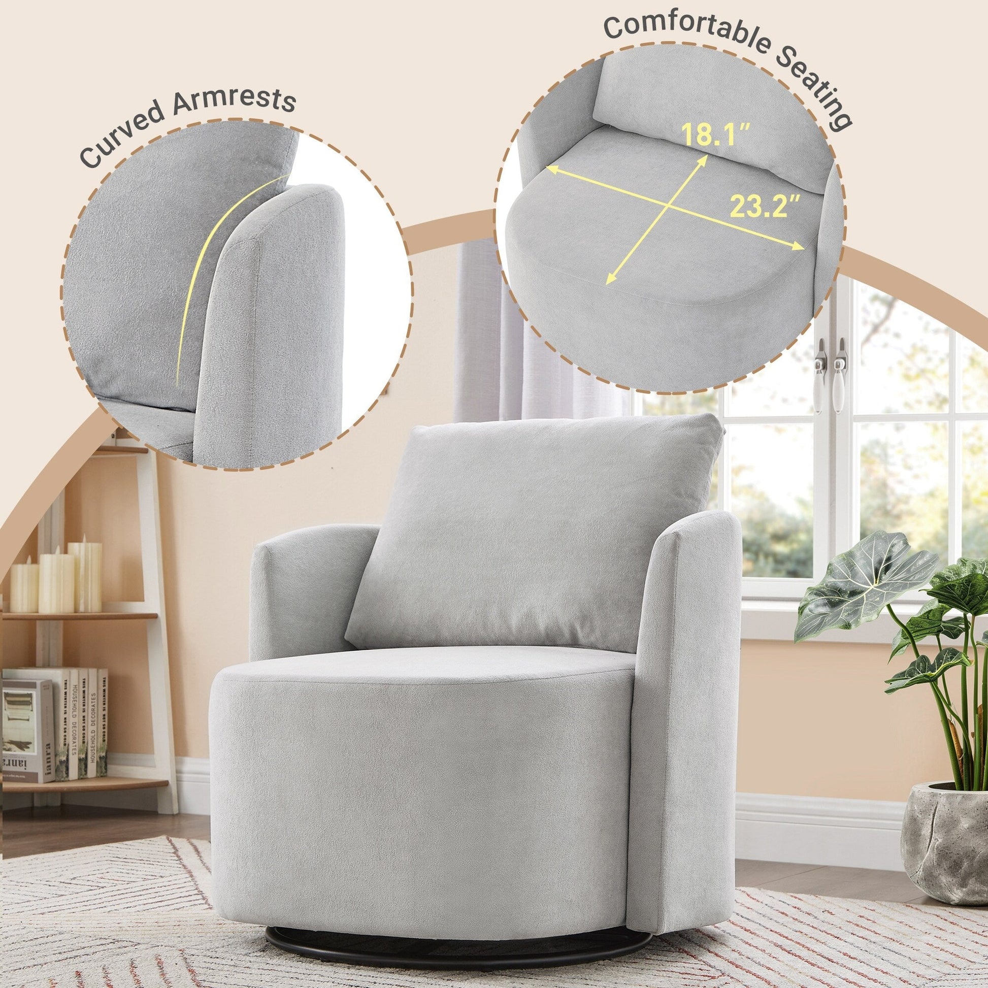 Fauteuil pivotant à 360°, fauteuil en chenille, fauteuil de salon incurvé, canapé pivotant rembourré pour salon.