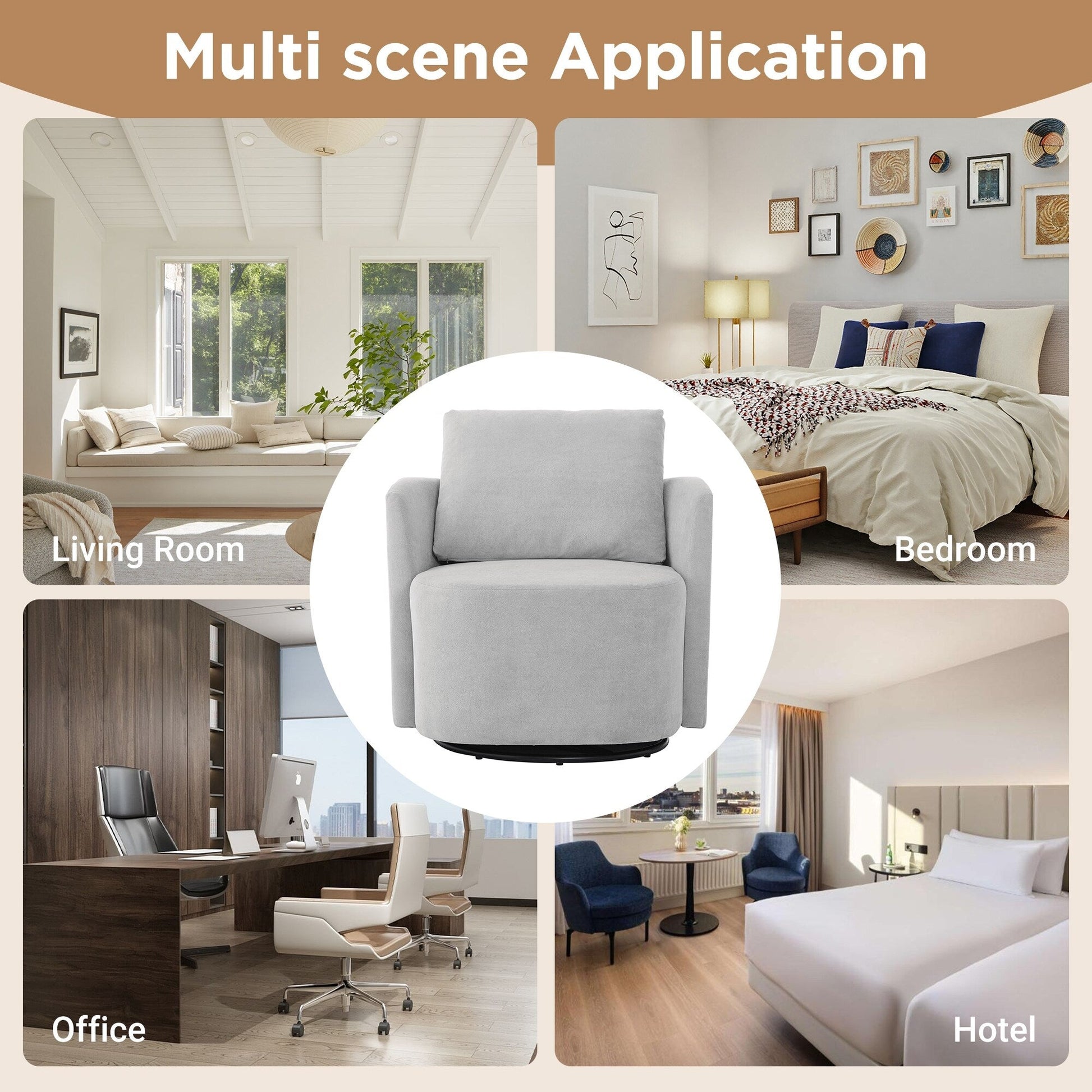 Fauteuil pivotant à 360°, fauteuil en chenille, fauteuil de salon incurvé, canapé pivotant rembourré pour salon.