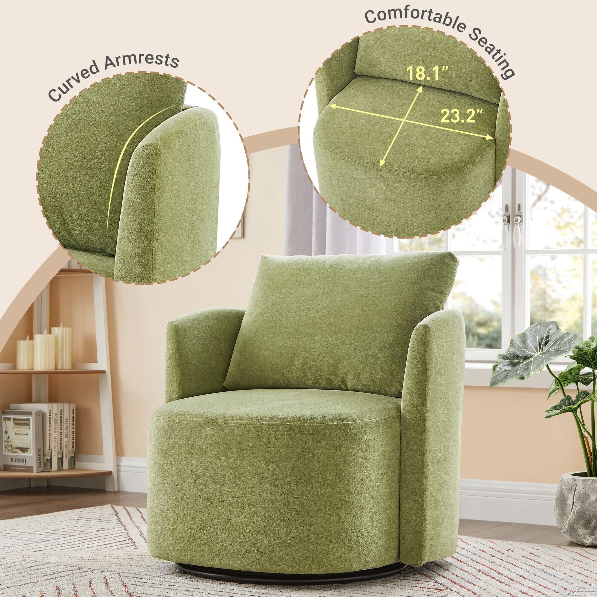 Fauteuil pivotant à 360°, fauteuil en chenille, fauteuil de salon incurvé, canapé pivotant rembourré pour salon.