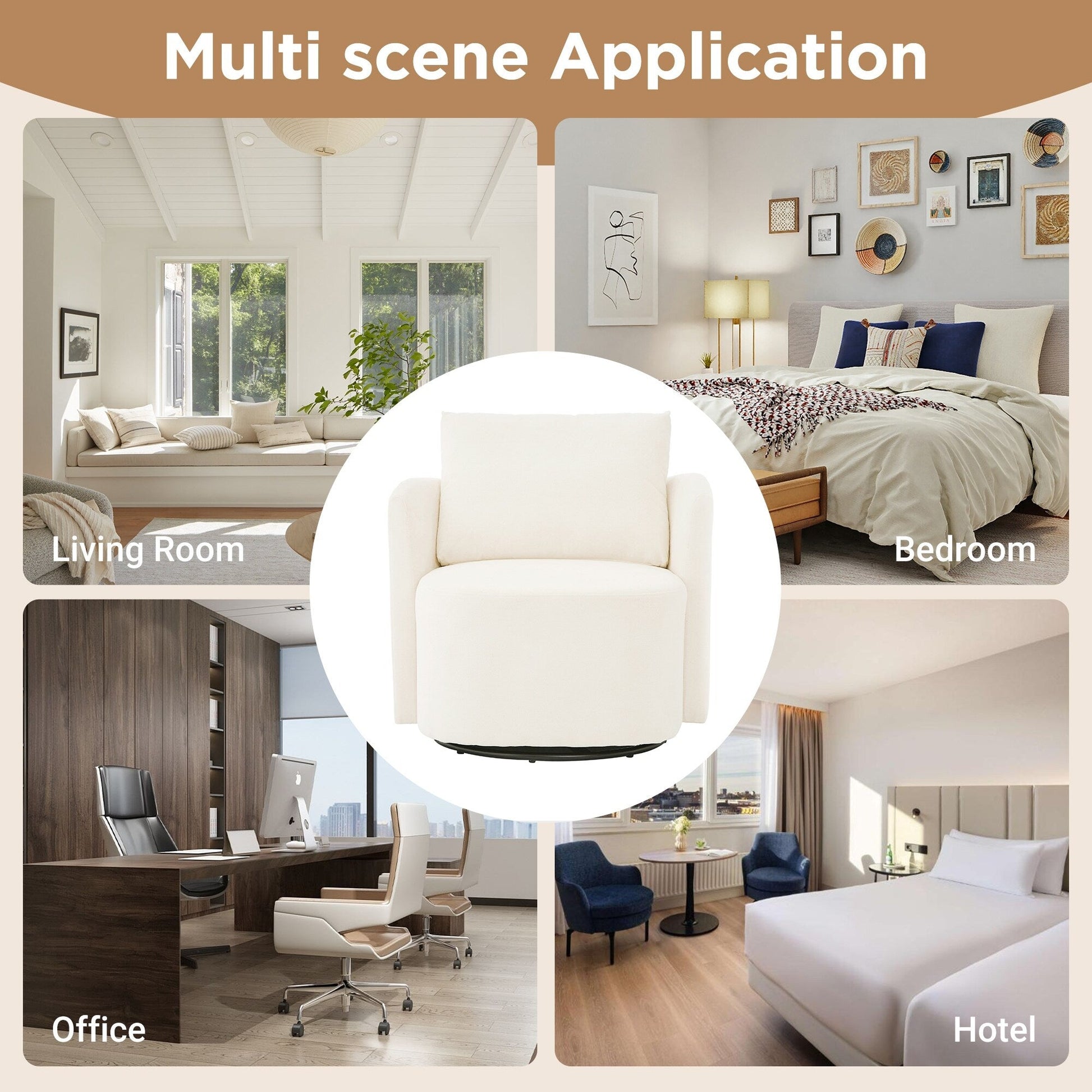 Fauteuil pivotant à 360°, fauteuil en chenille, fauteuil de salon incurvé, canapé pivotant rembourré pour salon.