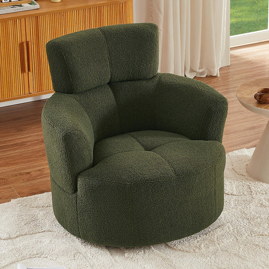Chaise pivotante à 360°, chaise en forme de tonneau rembourrée avec repose-tête réglable, chaise de salon moderne et ronde pour salon.