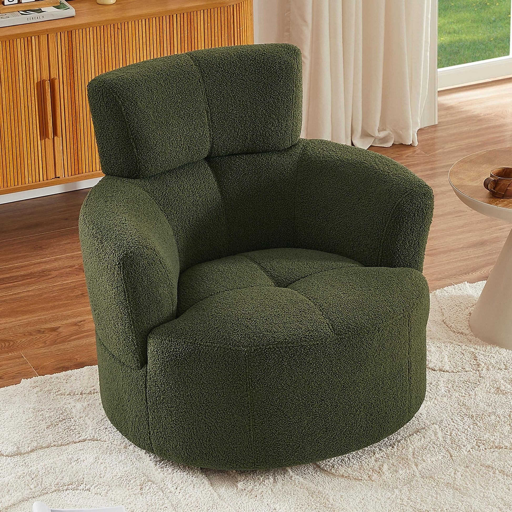 Chaise pivotante à 360°, chaise en forme de tonneau rembourrée avec repose-tête réglable, chaise de salon moderne et ronde pour salon.