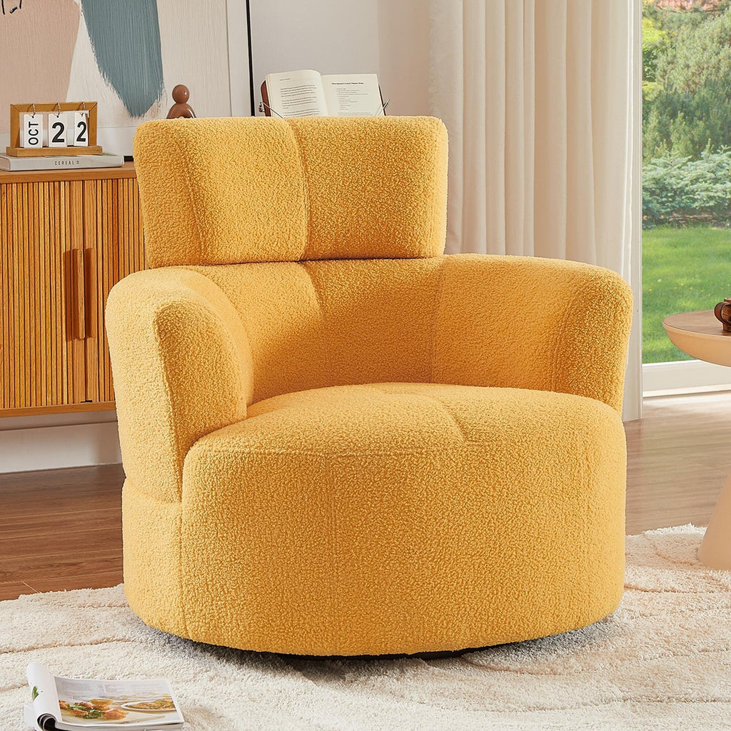 Chaise pivotante à 360°, chaise en forme de tonneau rembourrée avec repose-tête réglable, chaise de salon moderne et ronde pour salon.
