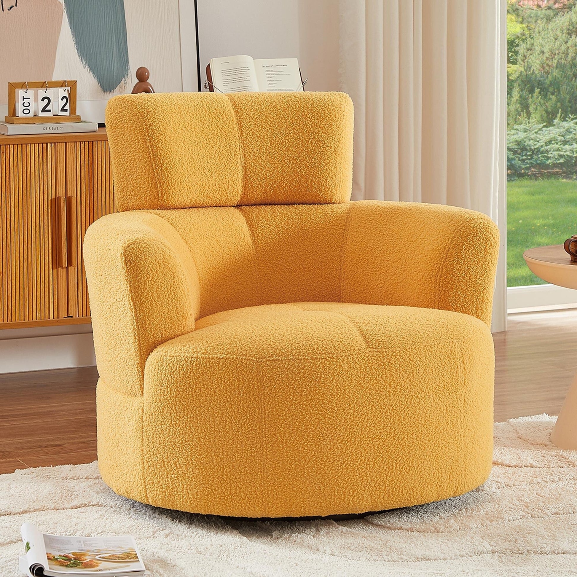 Chaise pivotante à 360°, chaise en forme de tonneau rembourrée avec repose-tête réglable, chaise de salon moderne et ronde pour salon.
